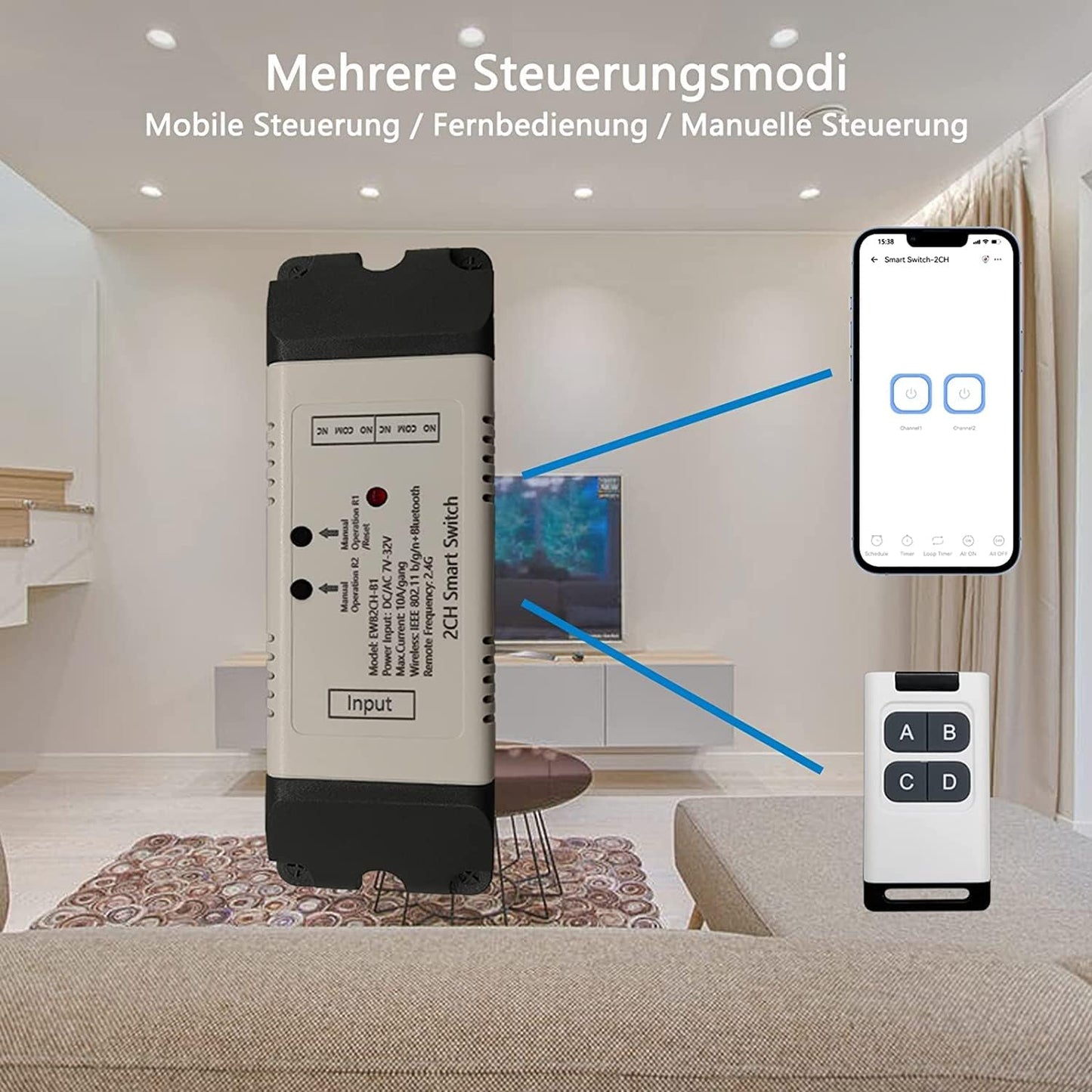2 Channel EWelink Wireless Switch with Enclosure WiFi Switch Module Remote Control DIY Smart Home Bluetooth Relay 7-32V Power Input Compatible with Alexa Google Home