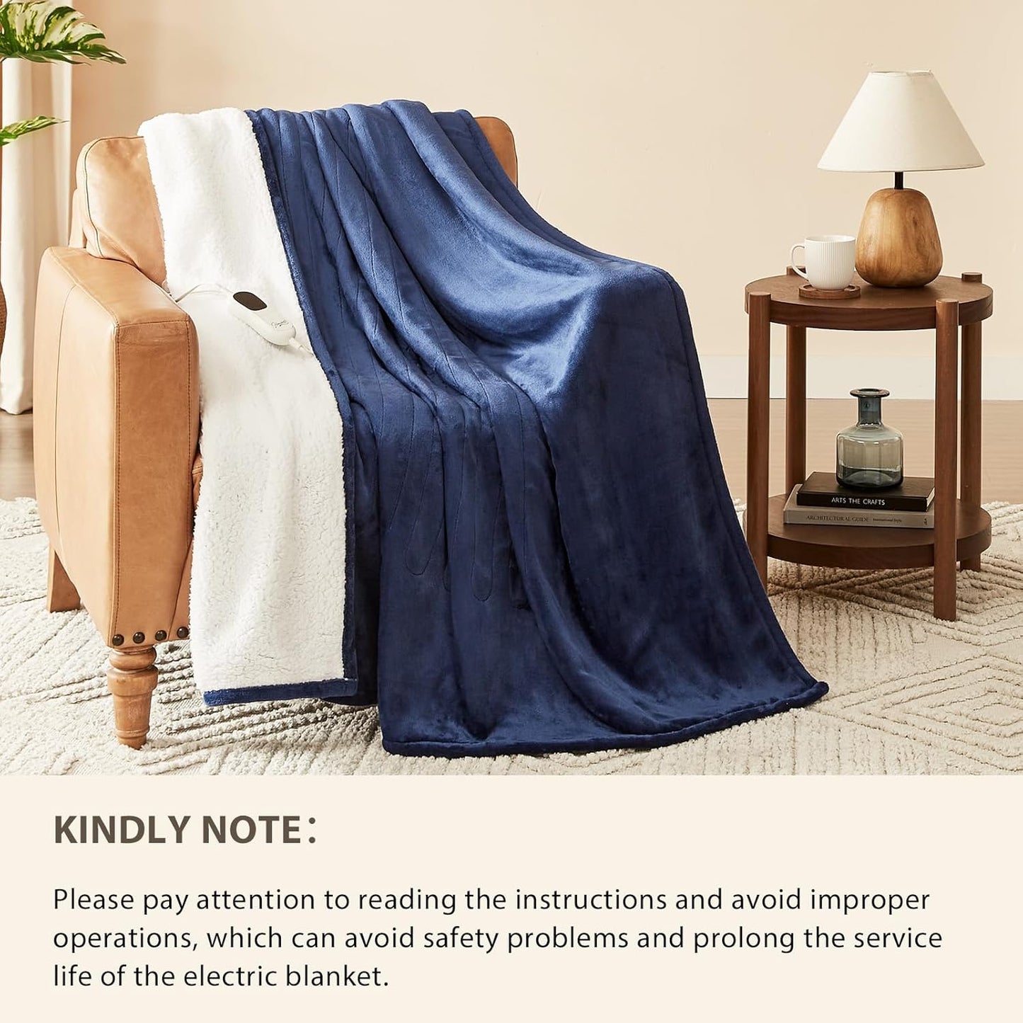 Homemate Electric Heated Blanket King Size - 100"x90" Heating Blanket King Size Dual Control 1/2/4/6/8 Hours Auto-Off 10 Heat Level Over-Heat Protection Flannel Sherpa ETL Certification