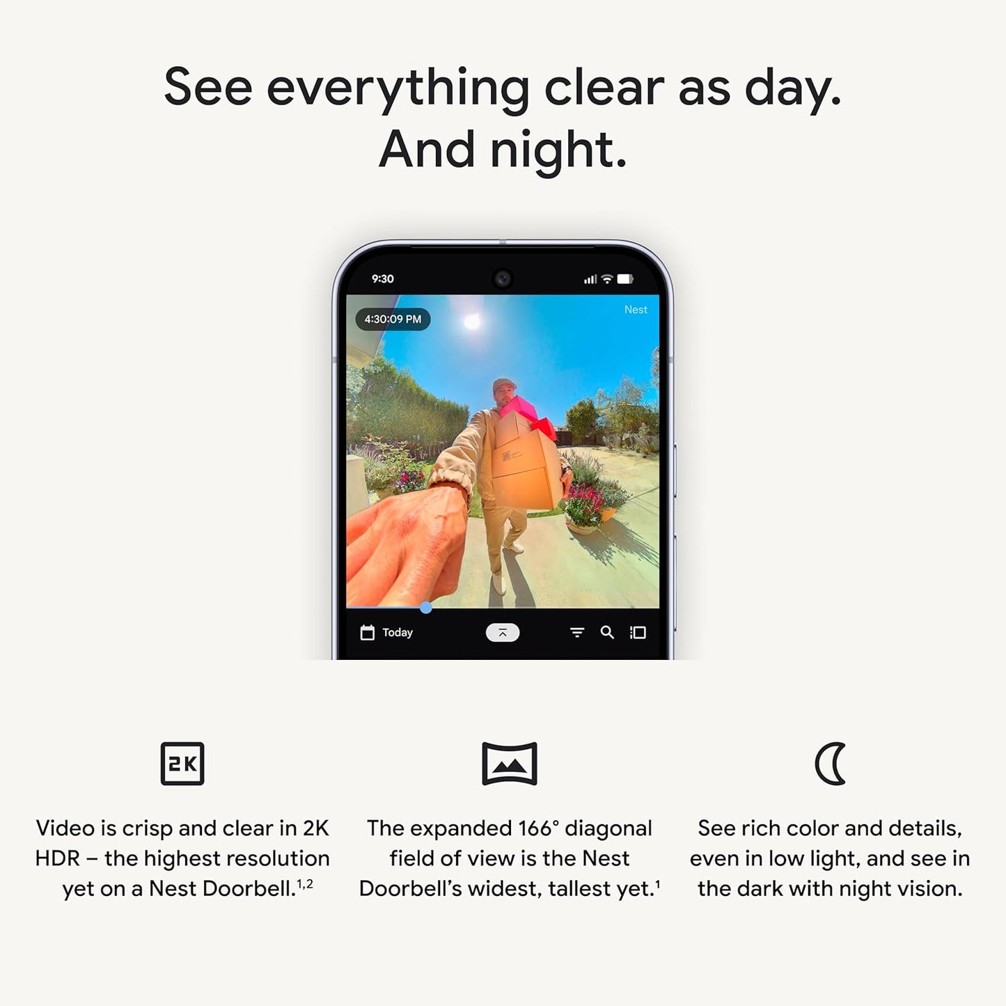 Google Nest Doorbell (Wired, 3rd Gen) - 2K Video and Gemini, Live View, Night Vision, 2-Way Audio - Works with Google Home - 2025 Model - Hazel
