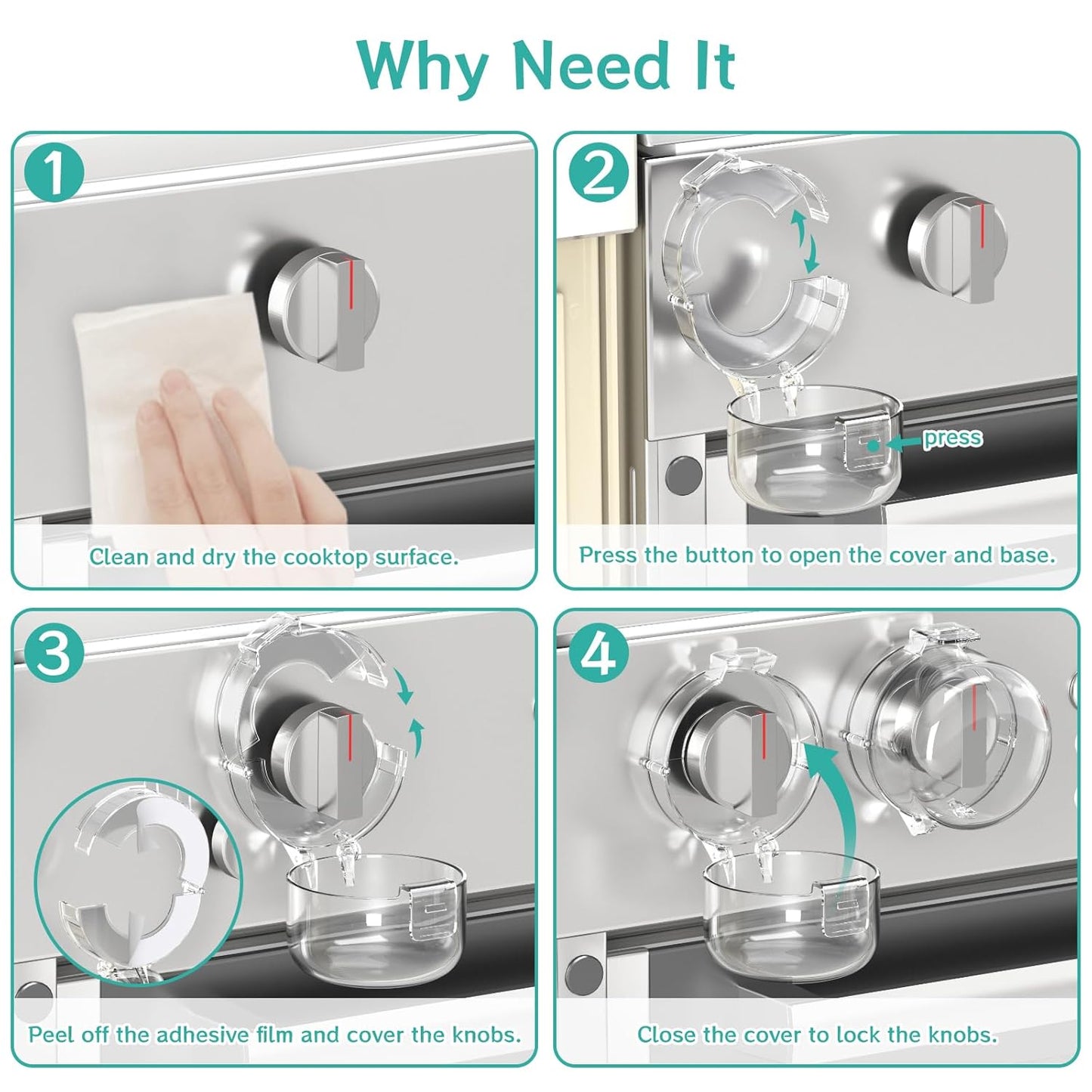 AOSITE Stove Knob Covers for Child Safety - 5 Pack Upgraded Gas Stove Knob Covers with Strong Adhesive, Double Design Childproof Oven Knob Covers for Kids and Pets, Stove Guard Baby Proofing