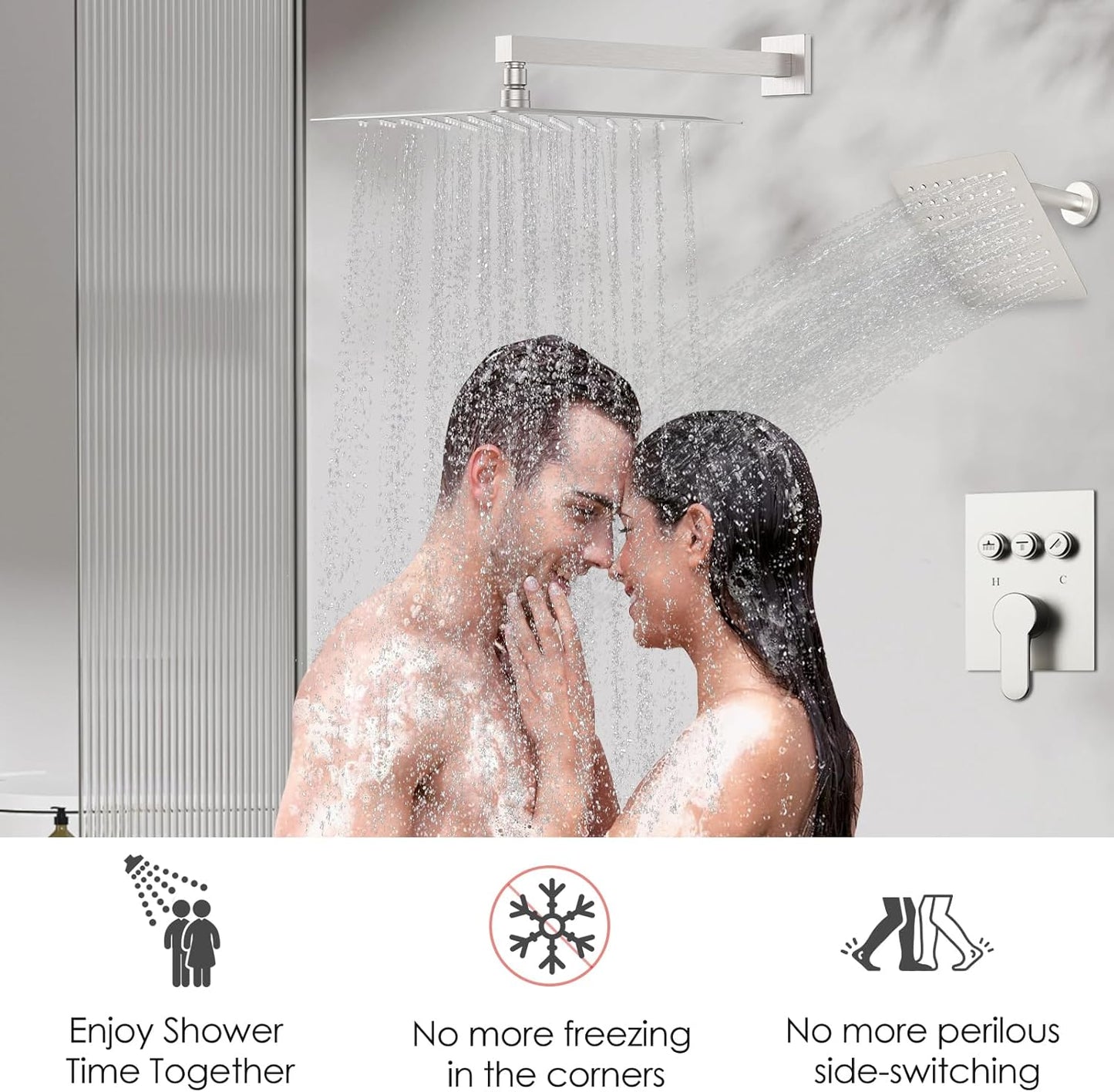 Shower System Dual Head,STARBATH 12+6" Rainfall Shower Head and Handheld Spray, Wall Mounted 3 Way Shower Faucet Set with Push Button Pressure Balance Valve and Trim Kit Brushed Nickel
