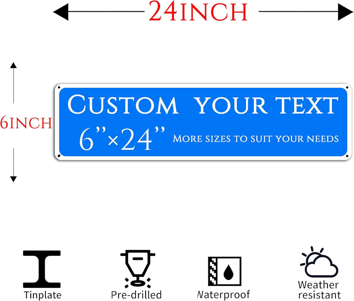 Custom Sign, custom street sign,Aluminum Weatherproof Metal Sign Multiple Sizes, Reflective nameplates and doorplates,Customize for Office, Business, Workplace, office, Home, Delivery Signs(6*24 Inch)