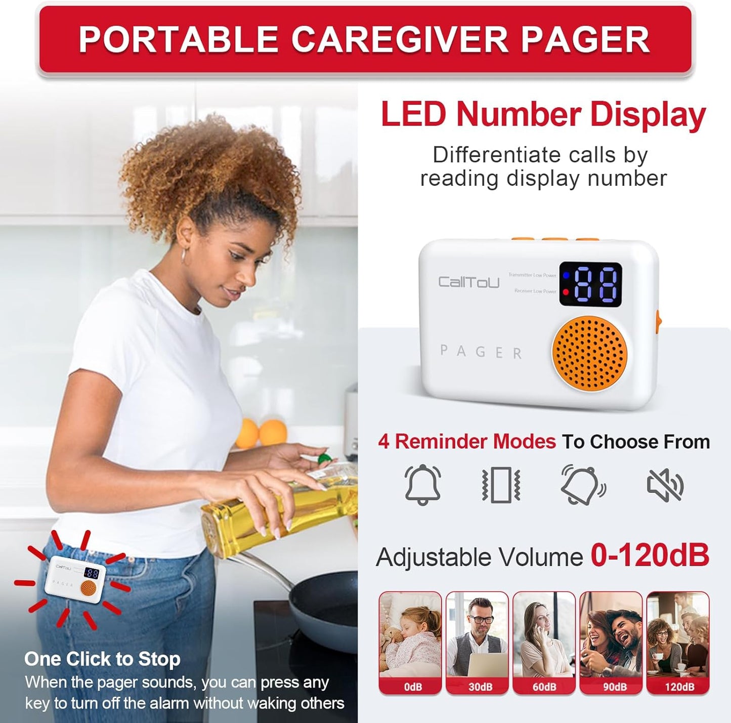 CallToU Bed Alarm for Elderly Adults Wireless Motion Sensor Alarm for Seniors Indoor Motion Detector for Dementia Caregiver Alarm&Fall Prevention System with Vibrate Digital Display Low Battery Remind