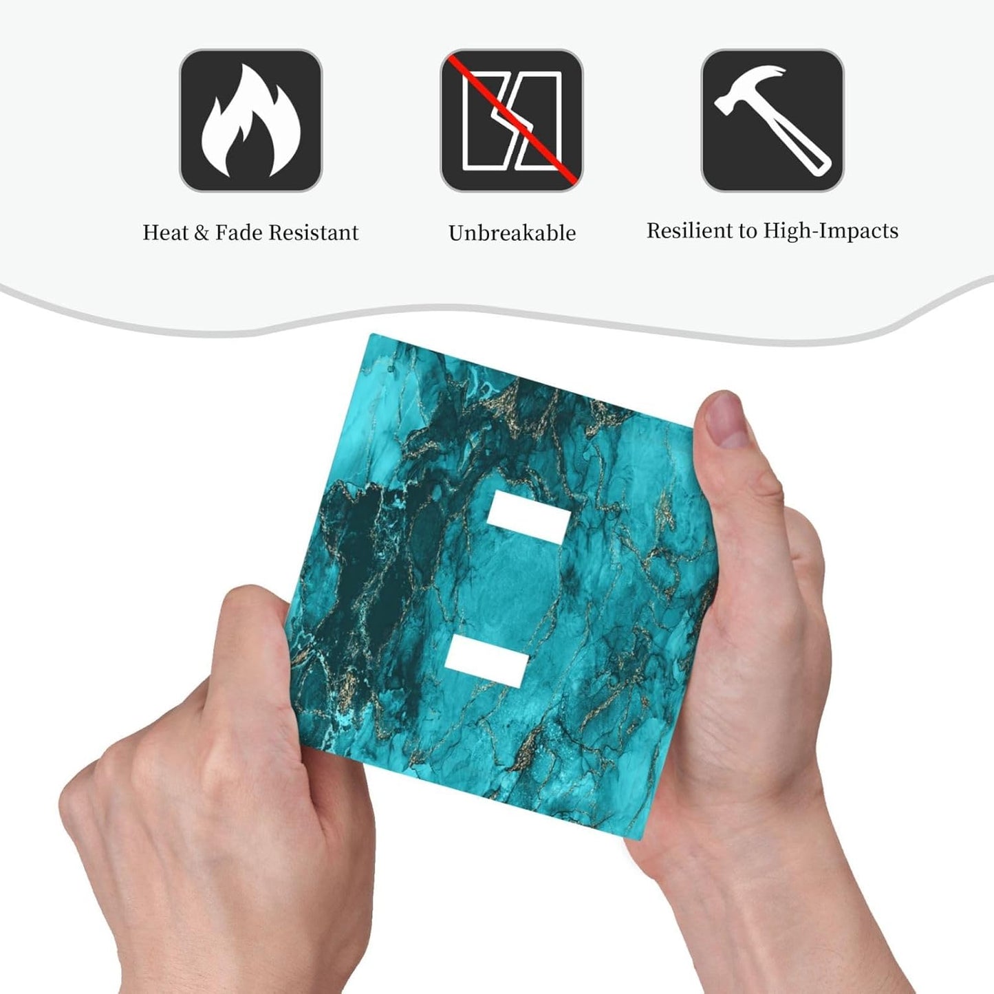 Decorative Light Switch Plate Covers Modern Abstract Turquoise Blue Marble Texture 2 Gang Wall Plate Double Toggle Double Light Switch Covers for Bathroom Home Decor (2 Pack)