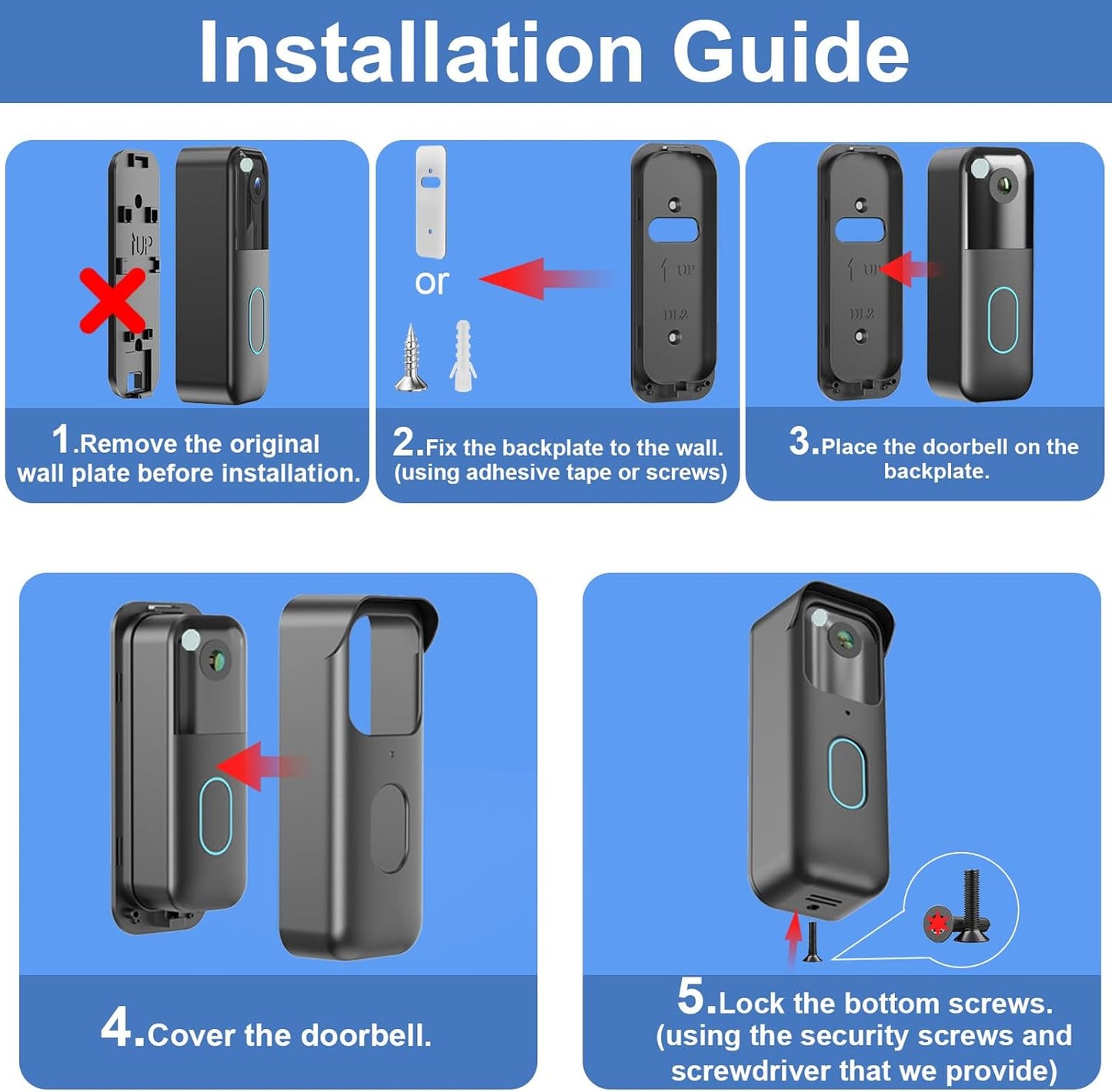 No-Drill Adhesive Doorbell Mount Compatible with Blink Doorbell (2nd Gen), Door Mounting Holder Bracket Accessories, Not Block Motion Sensor Anti-Theft Camera Mount for Home, Apartment, Office, School