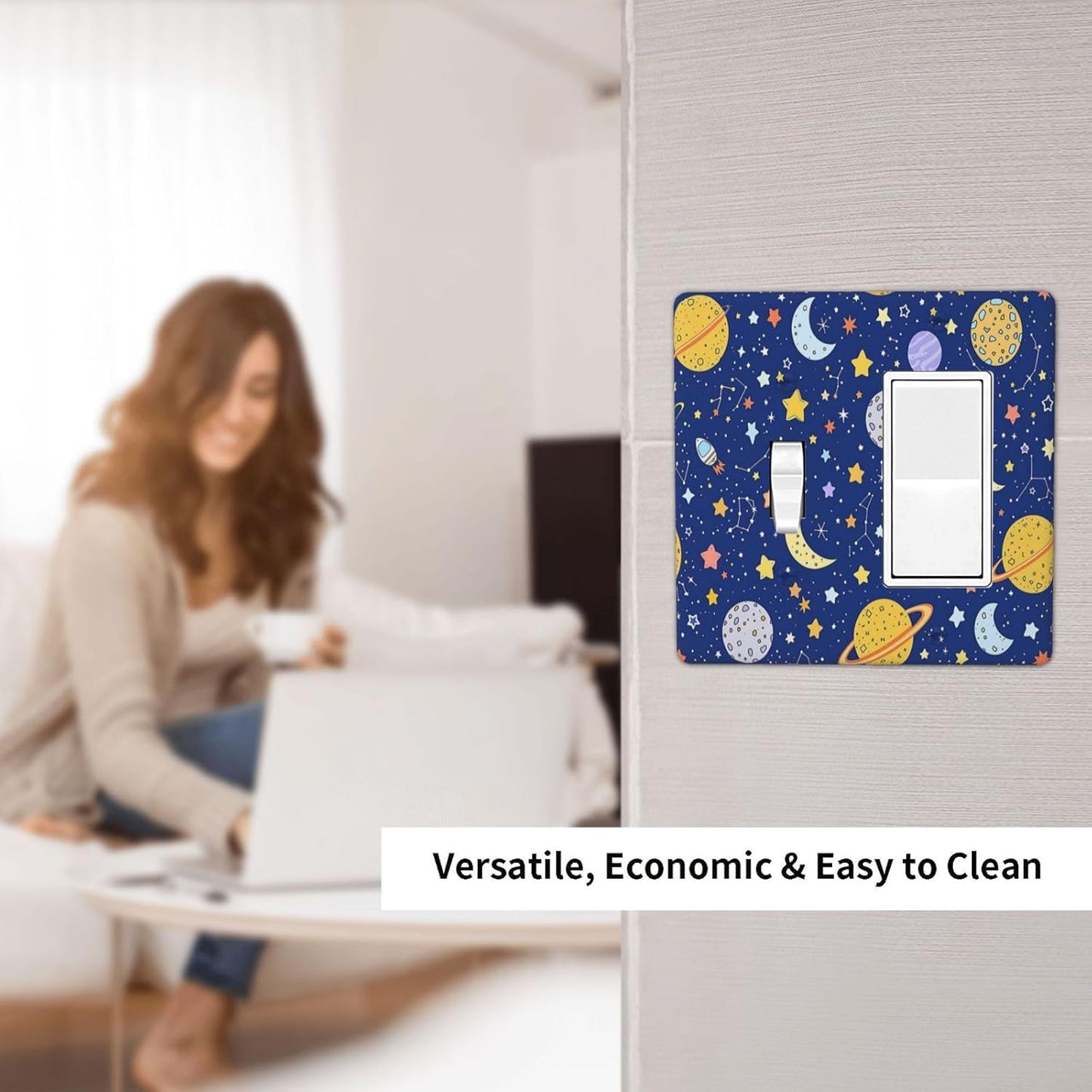 Stars Starry Night Sun Moon Planet Constellations Outlet Covers 1 Toggle 1 Rocker Combination Light Switch Cover Plate Decorative Wall Plate Electrical Switch Plates for Bedroom Bathroom