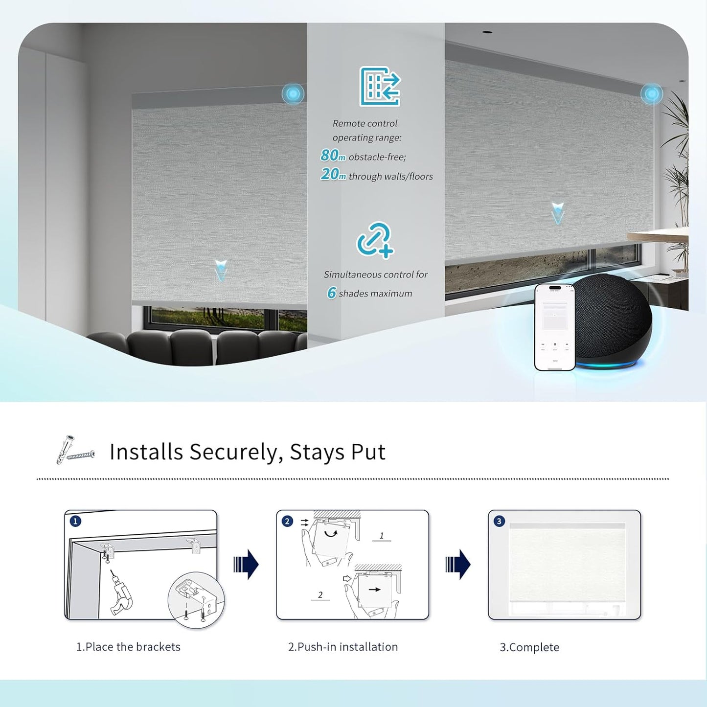 Motorized Blinds with Remote Custom Size Blackout Smart Roller Shades Compatible with Alexa Google, Electric Blinds for Windows