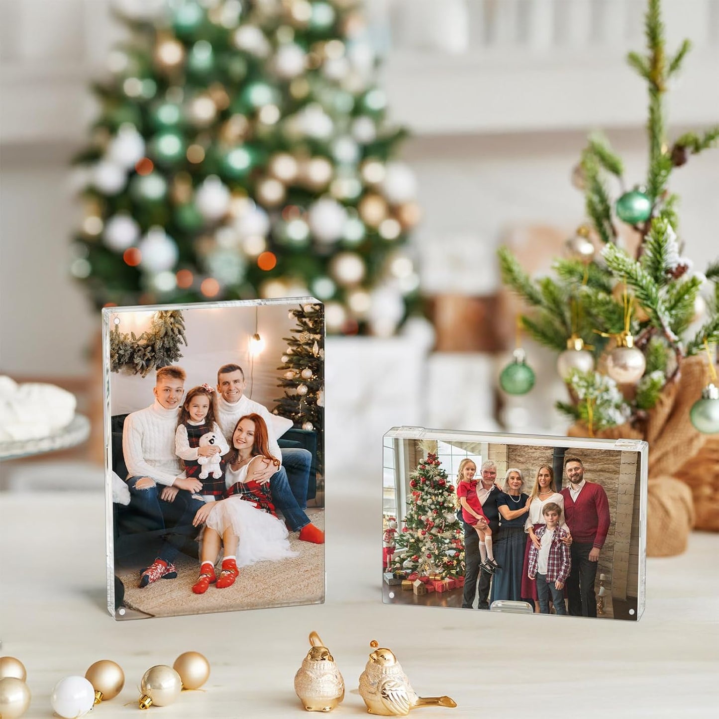 AITEE 5x7 Acrylic Picture Frames 3 Pack 20% Thicker Block, Clear Picture Frames Freestanding Double Sided Magnetic Acrylic Lucite Frameless Transparent Square Photo Frame Gift for Wall and Desktop Display