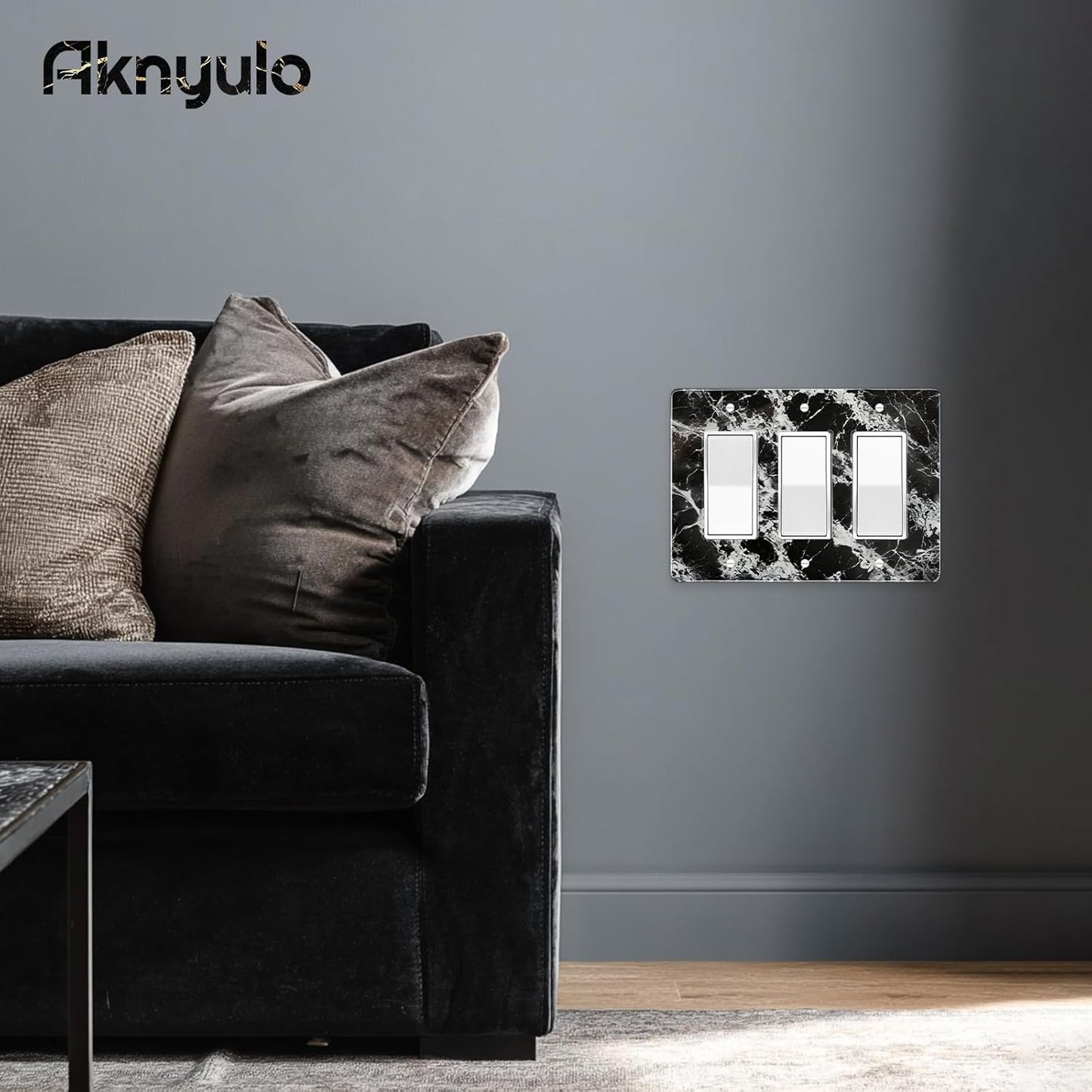 Black White Marble Pattern Acrylic Shiny Silver Wall Plate Triple Toggle Outlet Covers Decorative Switch Cover