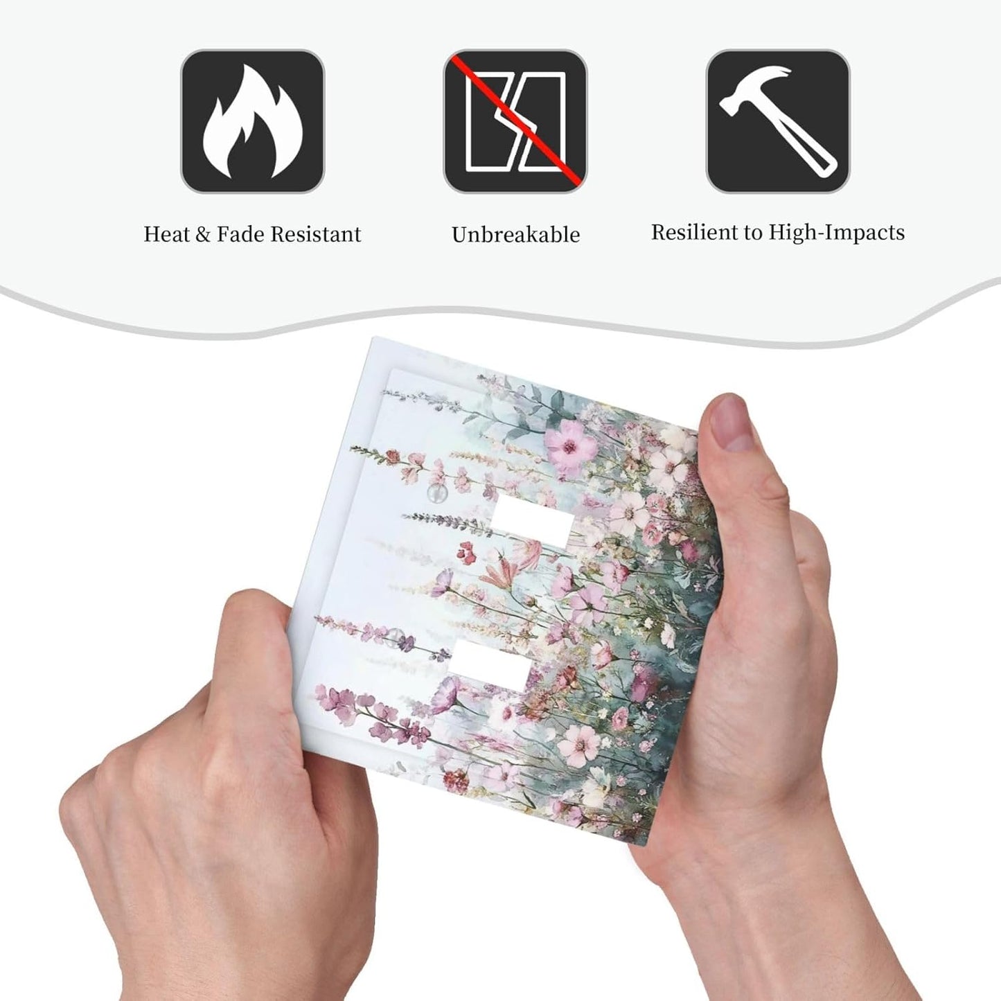 Pink Floral Watercolor Botanical Wildflowers Decorative Switch Plates 2 Gang Double Toggle Outlet Light Switch Cover Wall Plate Electrical Faceplate For Bed Room Living Room Decor