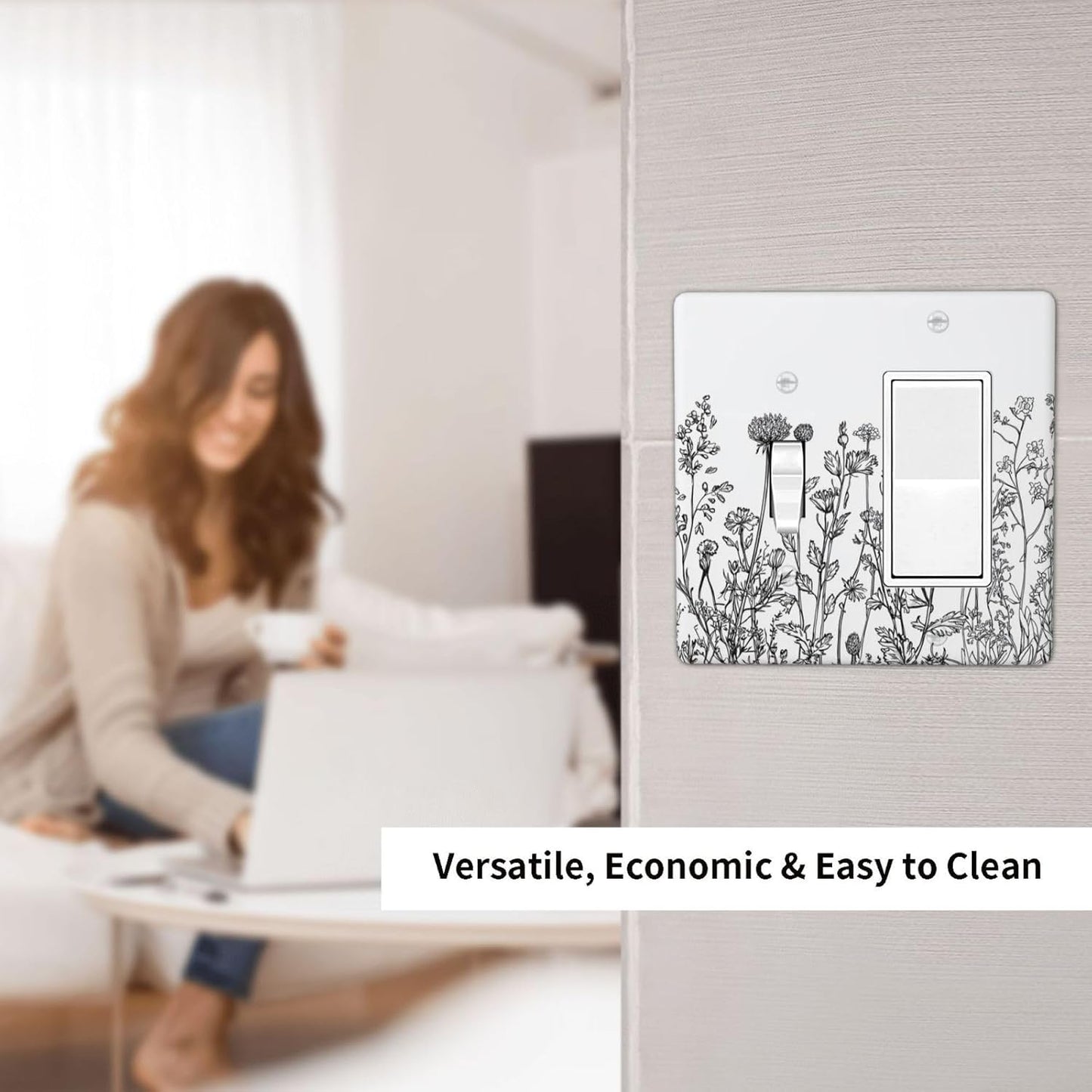 Outlet Covers Floral Wildflower Rustic Plant Leaves 1 Toggle 1 Rocker Combination Decorative Wall Plate Electrical Switch Plates Light Switch Cover Plate For Farmhouse Cabin Decor