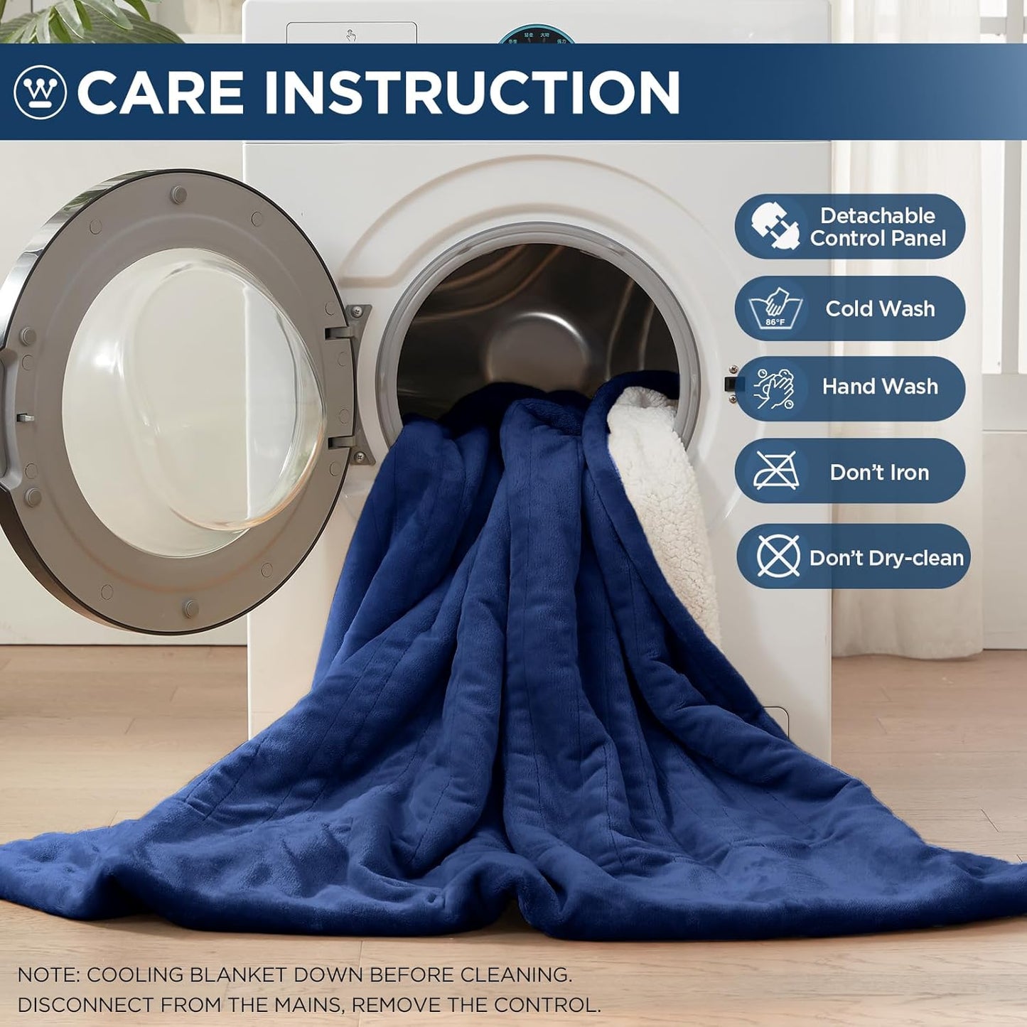 Westinghouse Electric Blanket King, Heated Blanket King Size with 10 Heating Levels and 1 to 12 Hours Heating Time Settings, Flannel to Sherpa Reversible, Machine Washable (90" x 100", Navy)