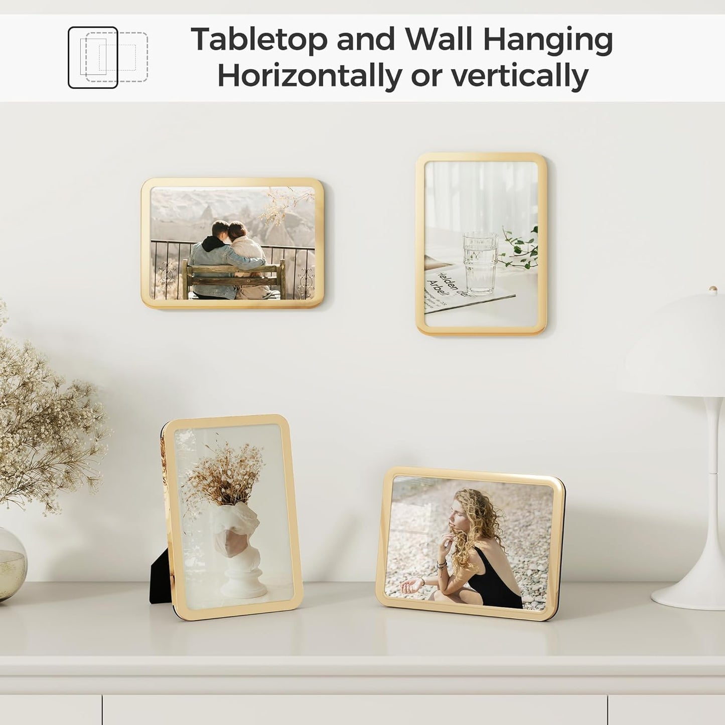 Axeman 8x10 Picture Frame-Metal Rounded Corner Frame 8x10, 8''x10''Photo Frame with Tempered Glass,Tabletop and Wall Display, One-Piece 8 By 10 Metal Picture Frame for images, Gold