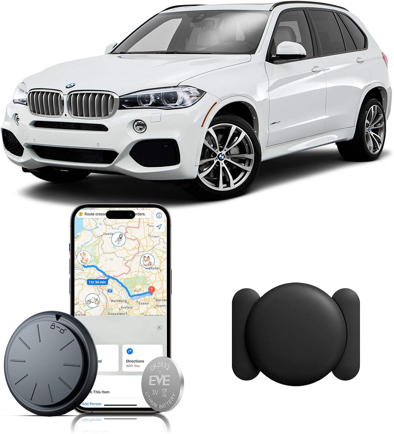 Car GPS Tracking Device for Vehicles, 1PCS Real Time GPS Tracker for Car Work with Find My (iOS Only),Hidden Mini GPS Tracker,No Monthly Fee (Black Tracker, Black Magnetic Case)