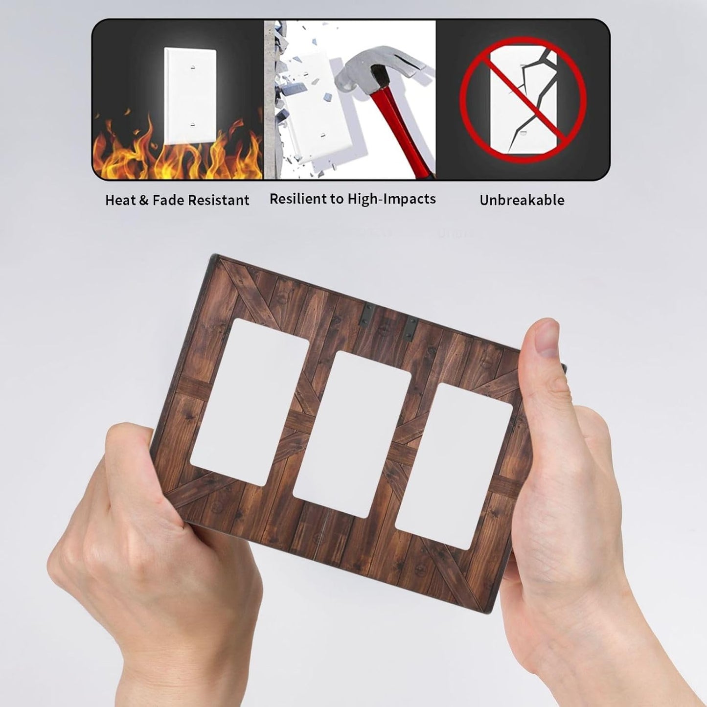 Decorative Outlet Covers Vintage Brown Farmhouse Barn Door 3 Gang Light Switch Cover Plate Triple Rocker Wall Plates for Electrical Outlets Switch Plate Covers for Bedroom Home Decor