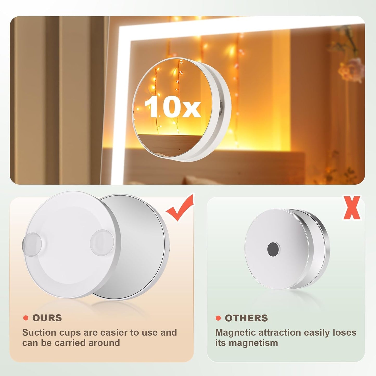 Hasipu Vanity Mirror with Lights, 17.7" x 13.8" LED Makeup Mirror with 10X Magnification, Smart Touch 3 Colors Dimmable, Brightness Adjustment, 360ยฐ Rotation, White