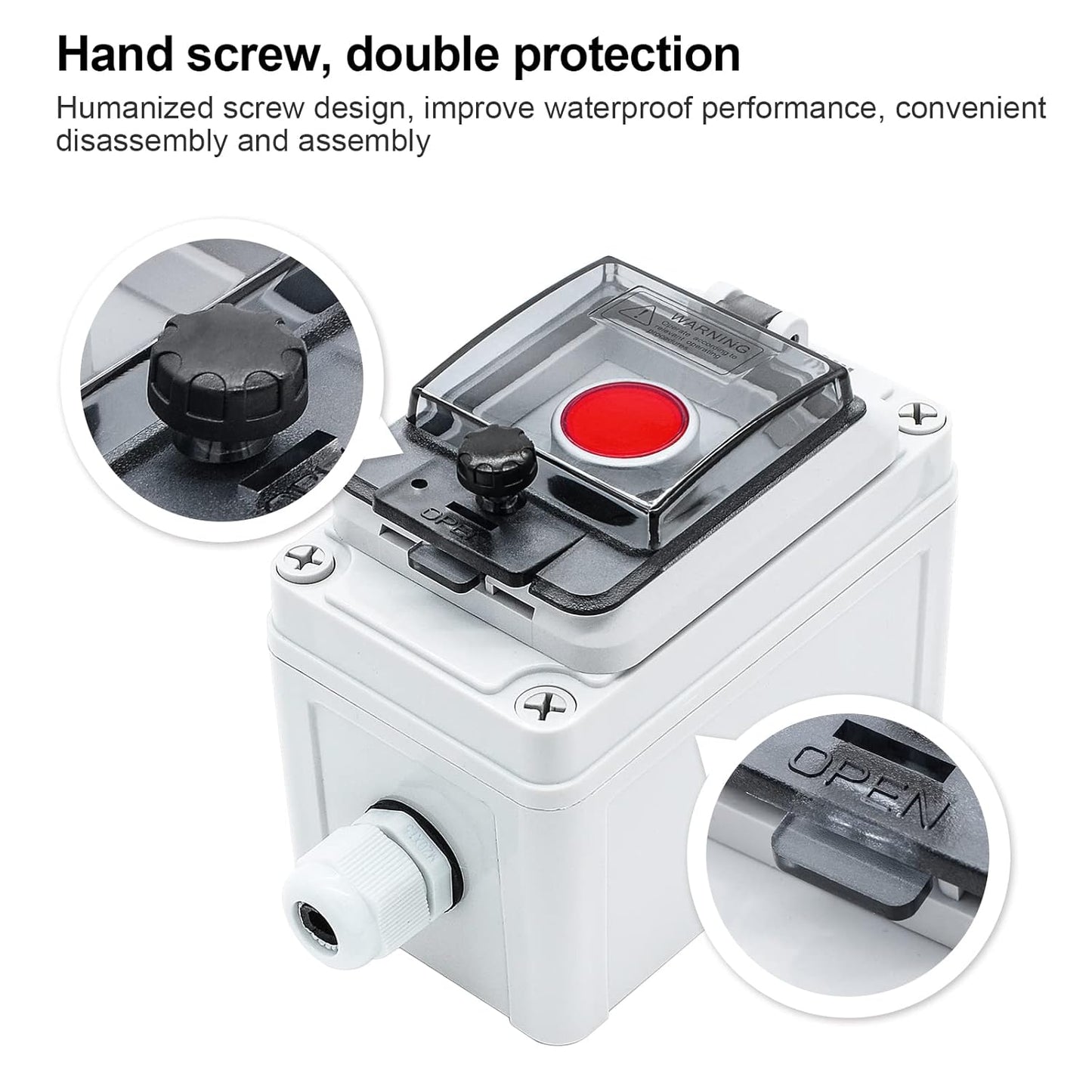 IP67 Button Switch Outdoor Waterproof Box Red Emergency Button with Protective Cover Anti-misoperation Switch(AC/DC 6A-110V/3A-240V/2.5A-380V)