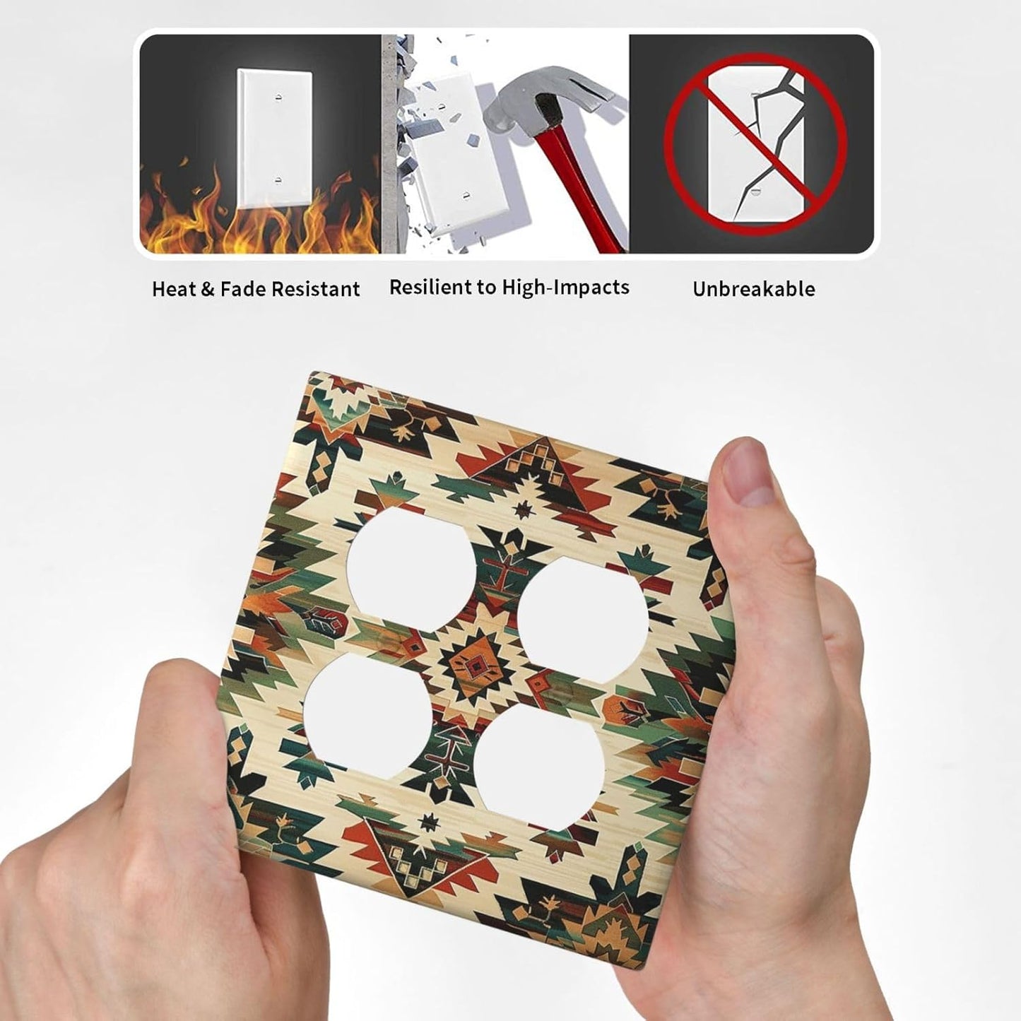 Outlet Covers Southwest Rustic American Indian Aztec Boho 2 Gang Double Duplex Decorative Light Switch Covers Electrical Wallplates Socket Faceplate for Bed Room living Room Decor