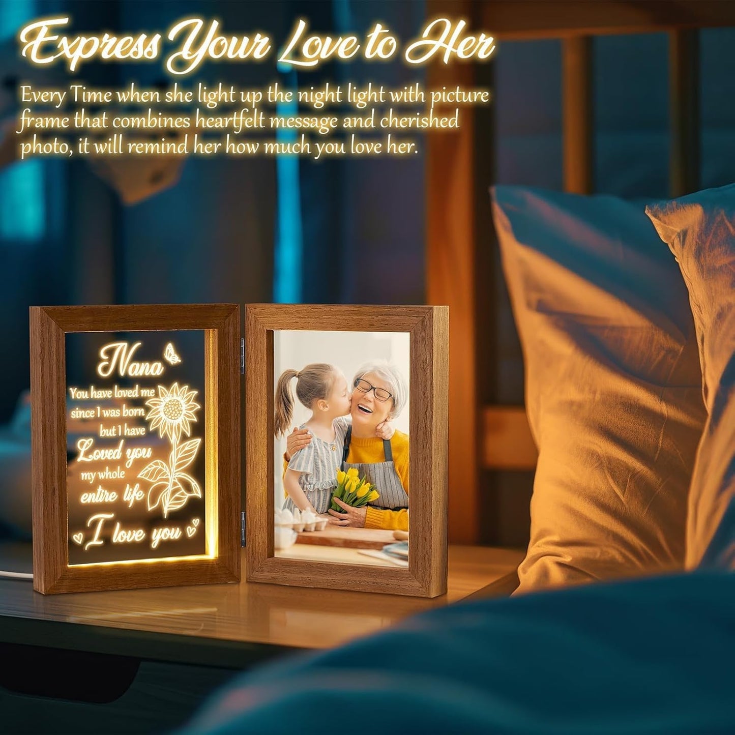 Nana Gifts Christmas Grandma Gifts from Grandkids Granddaughter Grandson, Night Light with Grandma Picture Frame for 5x7 Photo, Personalized Gift for Grandmother Gigi Granny Mimi Nana Birthday Gift