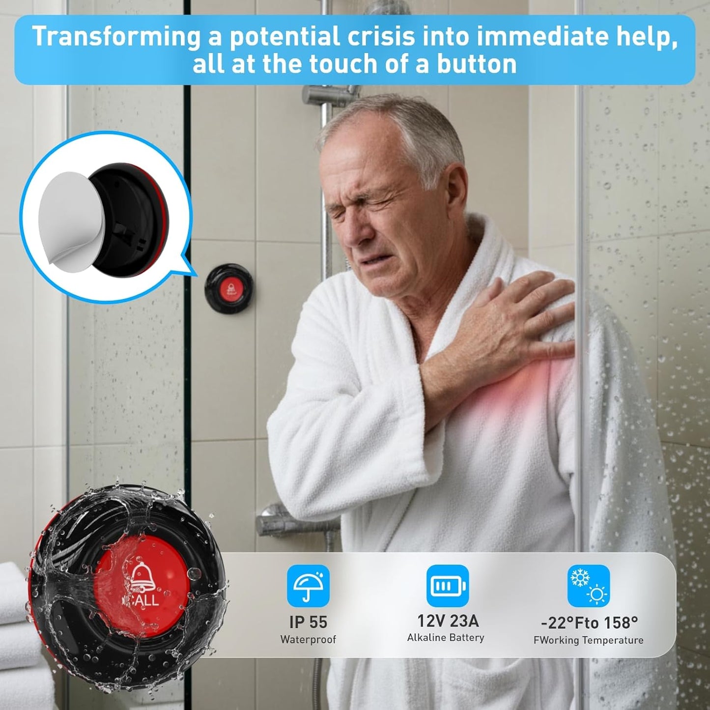 SanJie Wi-Fi Wireless Caregiver Pager Alert System - Emergency Button for Elderly/Seniors/Disabled/Patients, 2 Call Button + 1 Watch + 2 Receiver, 2.4GHz Wi-Fi Only
