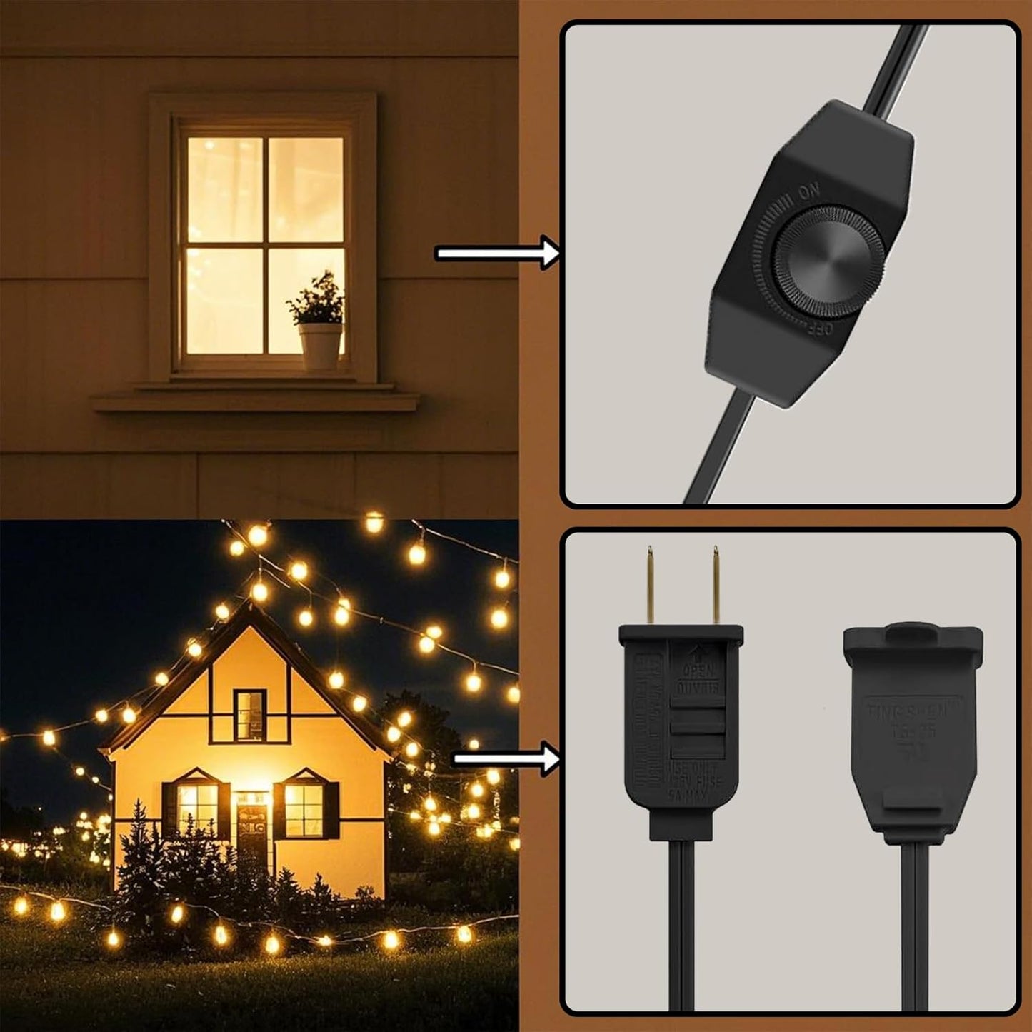 Lamp Dimmer Switch Extension Cord Plug in Dimmer - Rotary Control for 150 Watt Dimmable Lights - Christmas Village Houses Lights Cord Salt Light - 6 ft Cord