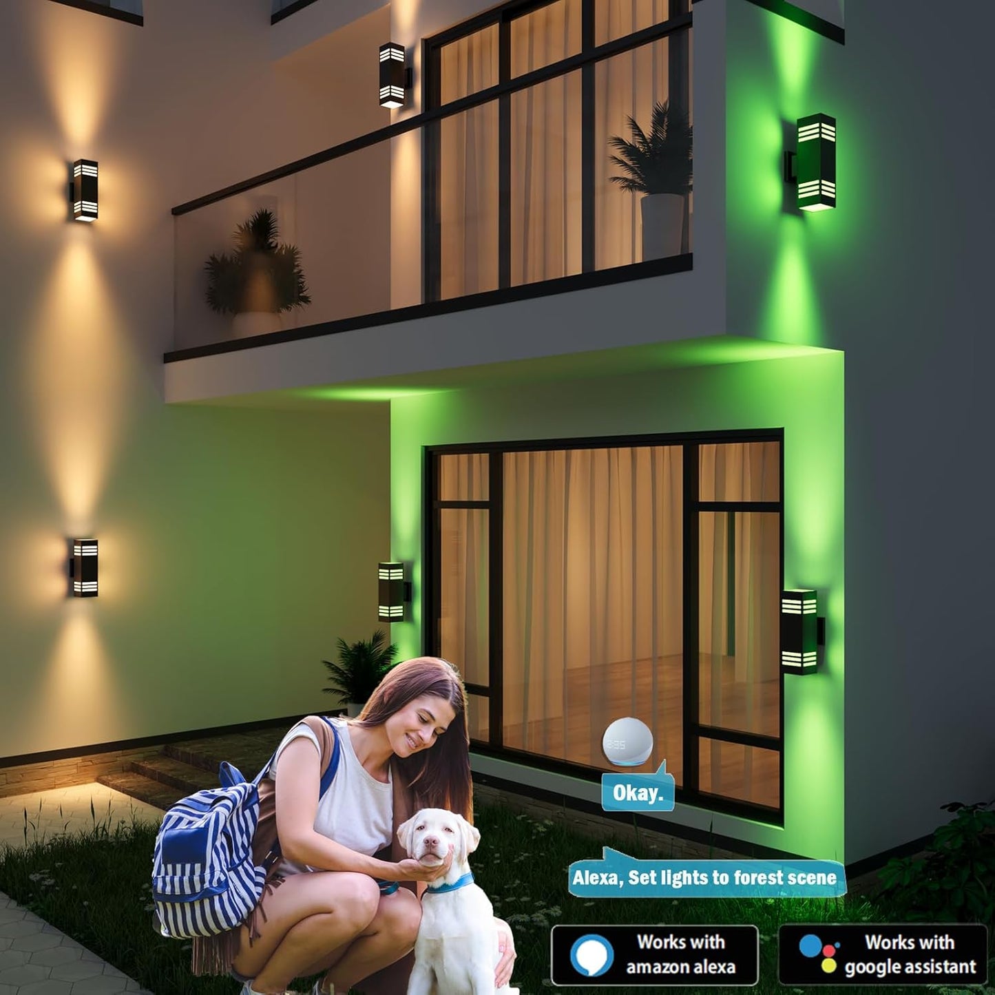 Smart Outdoor Sconce Lights 2 Pack, Up Down Wall Porch Lights RGB Color Changing WiFi APP Control, Dimmable LED Exterior Wall Lighting Fixtures Work with Alexa,No Hub Required,ETL Listed
