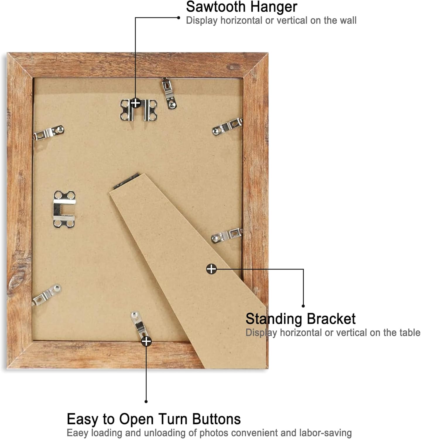 iRahmen 8x10 Picture Frame with HD Tempered Glass, Wood Photo Frame for Tabletop and Wall Display (Rustic Brown, 1 Pack)