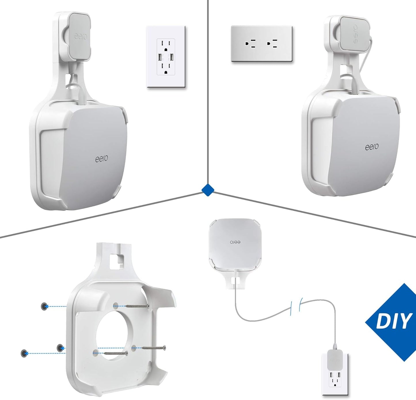 Wall Mount Holder for EERO Pro 6 Mesh WiFi System, Space Saving Outlet Wall Mount Bracket for EERO Pro 6 Router with Cord Management and Easily Moved(3 Pack)