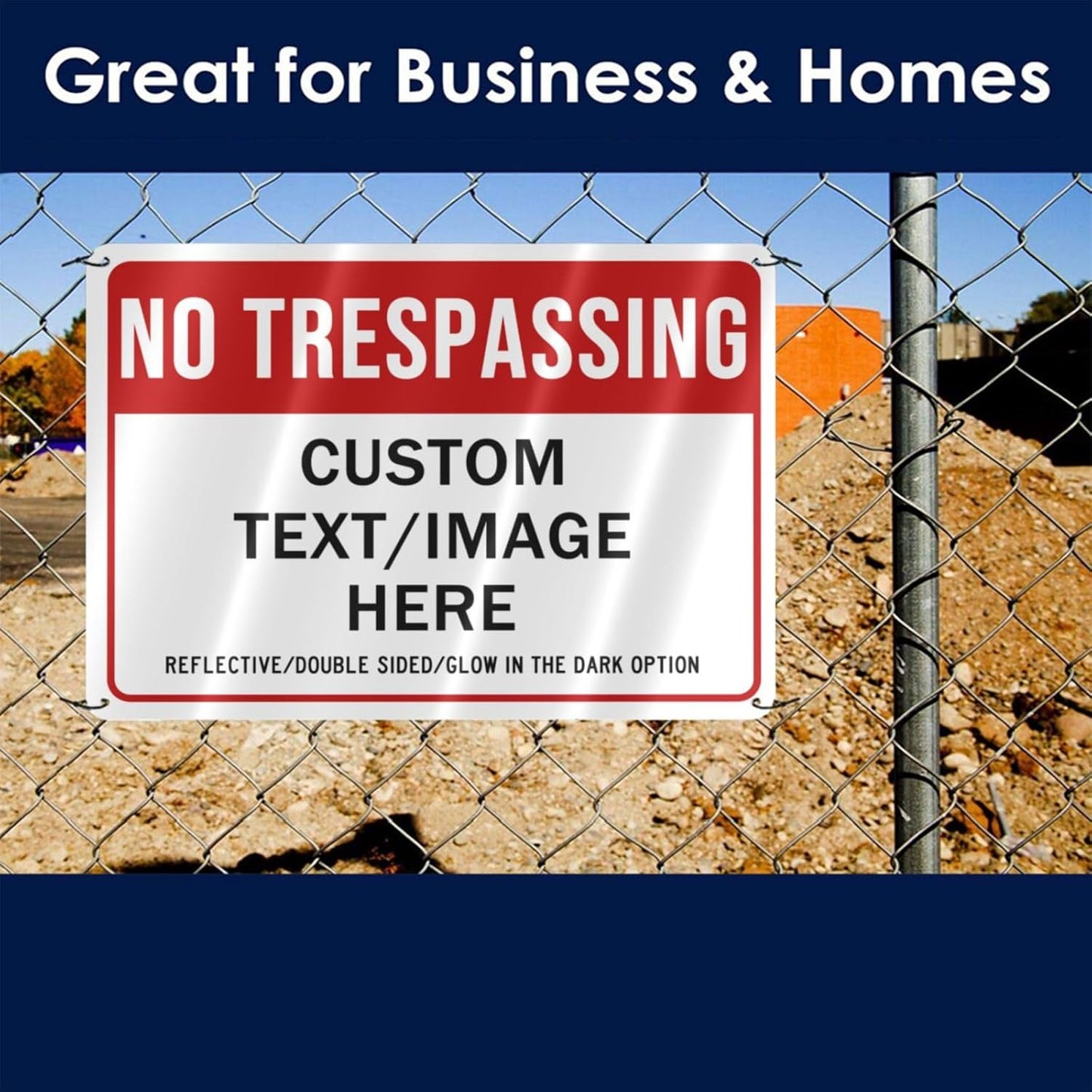 Custom No Trespassing Sign, Glow in the Dark/Reflective Option, 24''x18'' Personalized Large Aluminum Warning Signs, Customize for Business, Yard, Garden, School, Indoor/Outdoor Use