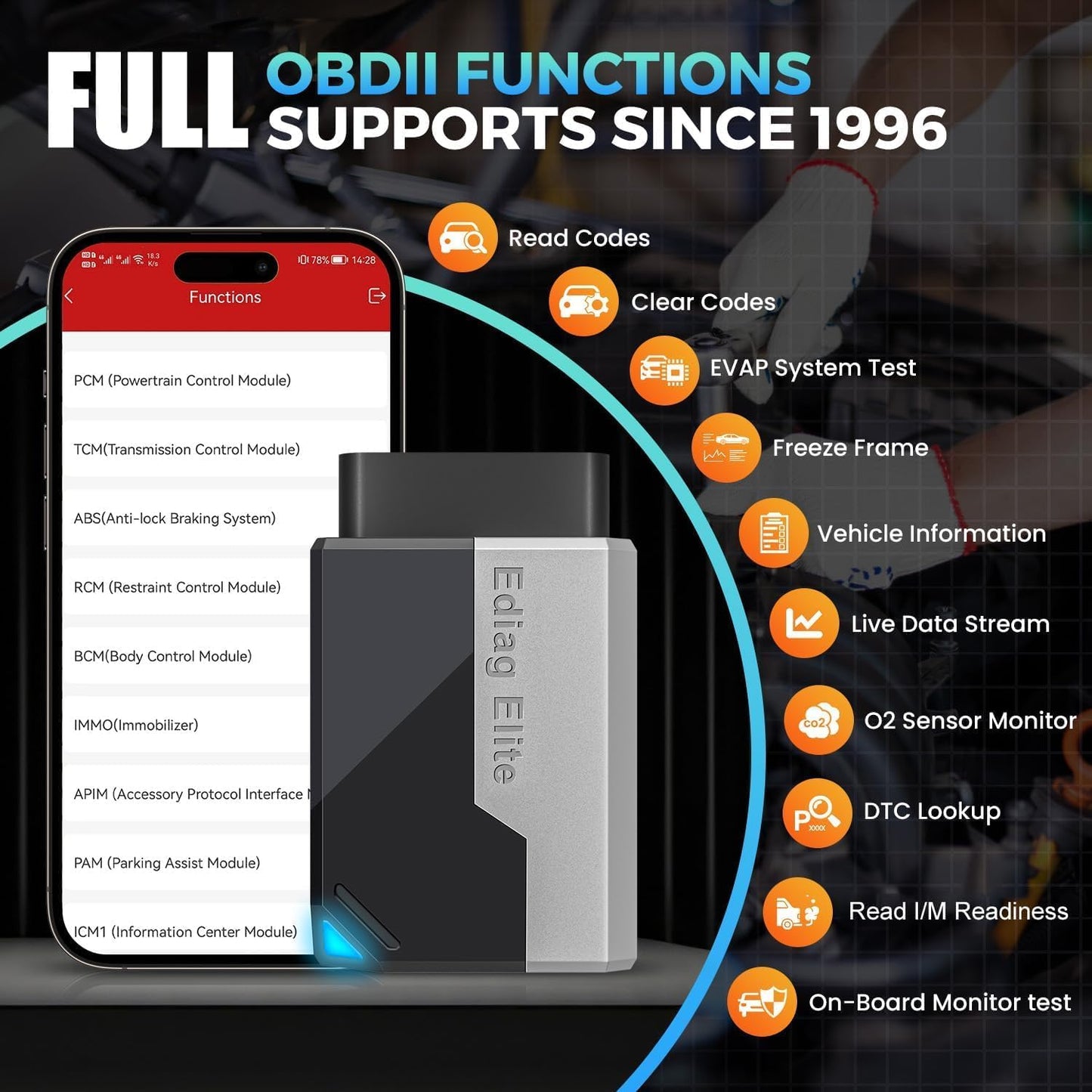 KINGBOLEN Ediag Elite OBD2 Scanner Bluetooth, Bidirectional Control Scanner All System Diagnostic Tool for iOS & Android, 15+ Hot Reset, CANFD Protocol, FCA AutoAuth, No Subscriptions Lifetime Update