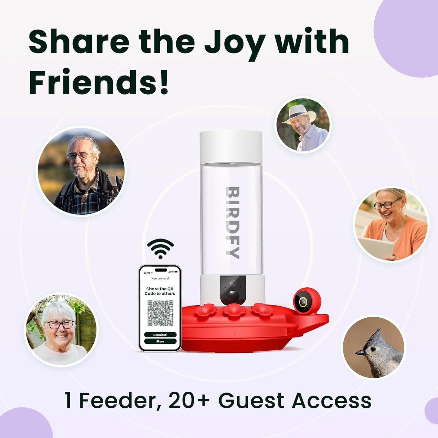 Birdfy Hummingbird Feeder with Dual Cameras - 2K HD Smart Cameras Solar Powered, Close-Up Bird Video/Live Watching & Instant Notifications, Ant Moat & Leakproof - 20oz