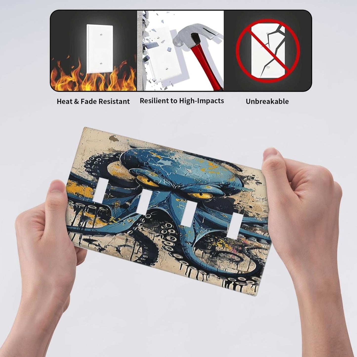 Light Switch Covers Boho Tropical Leaves Quad Toggle Electrical Faceplate 4 Gang Wall Plate Decorative Switch Plates for Bedroom Bathroom Decor