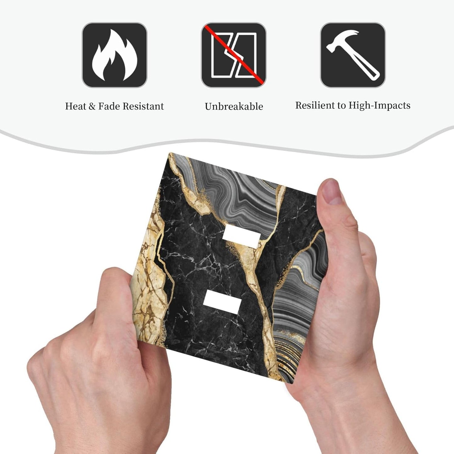 Decorative Light Switch Plate Covers Modern Abstract Black Gold Marble 2 Gang Light Switch Cover Plate Double Toggle Wall Plate Outlet Covers for Bathroom Decor (2 Pack)