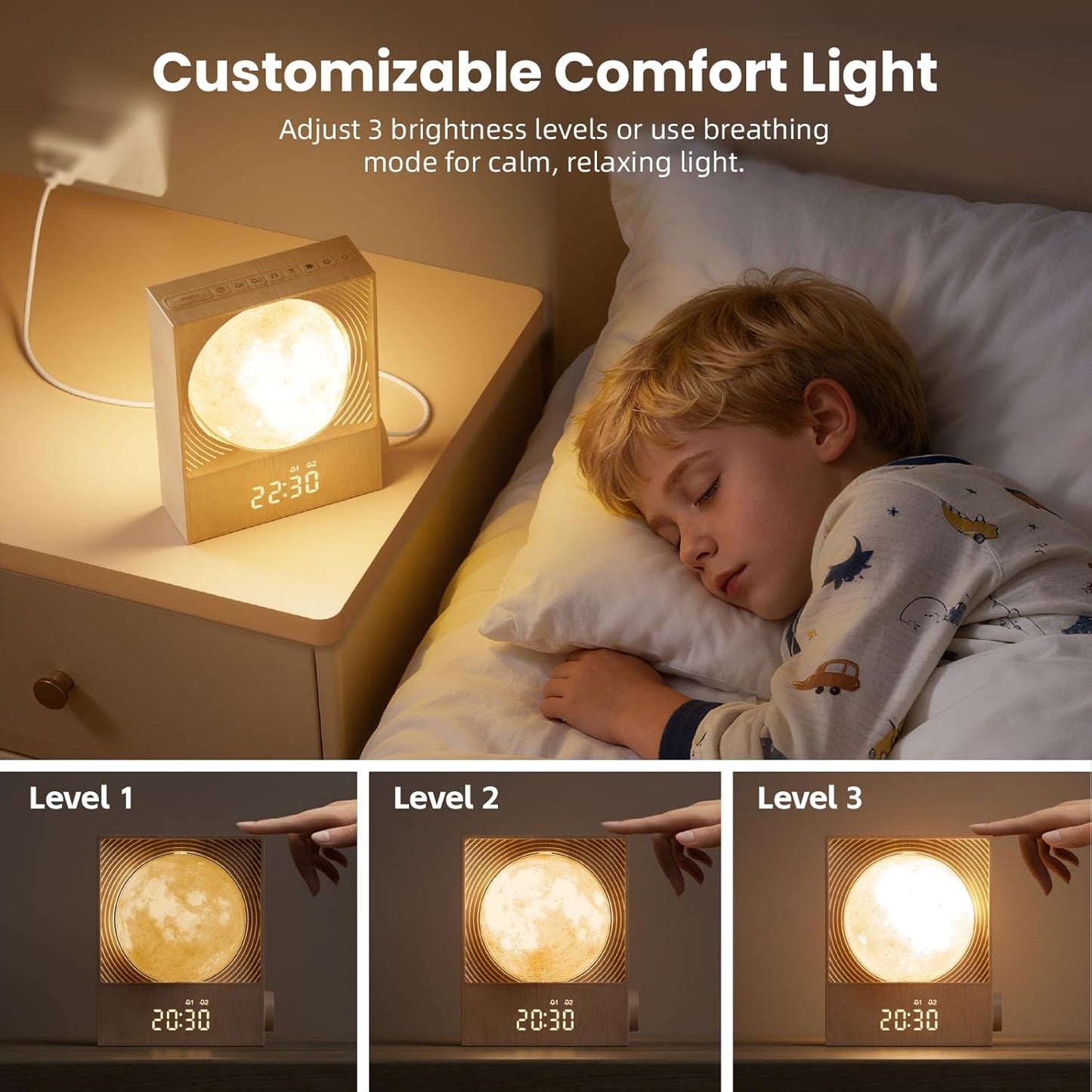 Sunrise Alarm Clocks for Heavy Sleepers,Rotatable Moon Light with Gentle Wake-Up,Clock Night Lamp for Bedrooms - Snooze,10 Light Effects,10 Nature Sounds,15 Ringtones for Adults,Kids,Nursery