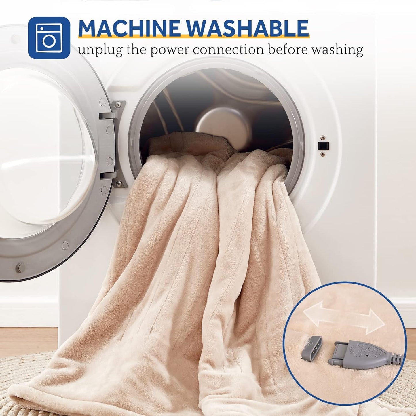 Sealy Electric Blanket Full Size, Flannel Heated Blanket with10 Heating Levels & Auto Shut Off, Machine Washable, Beige, 80 x 84 Inch
