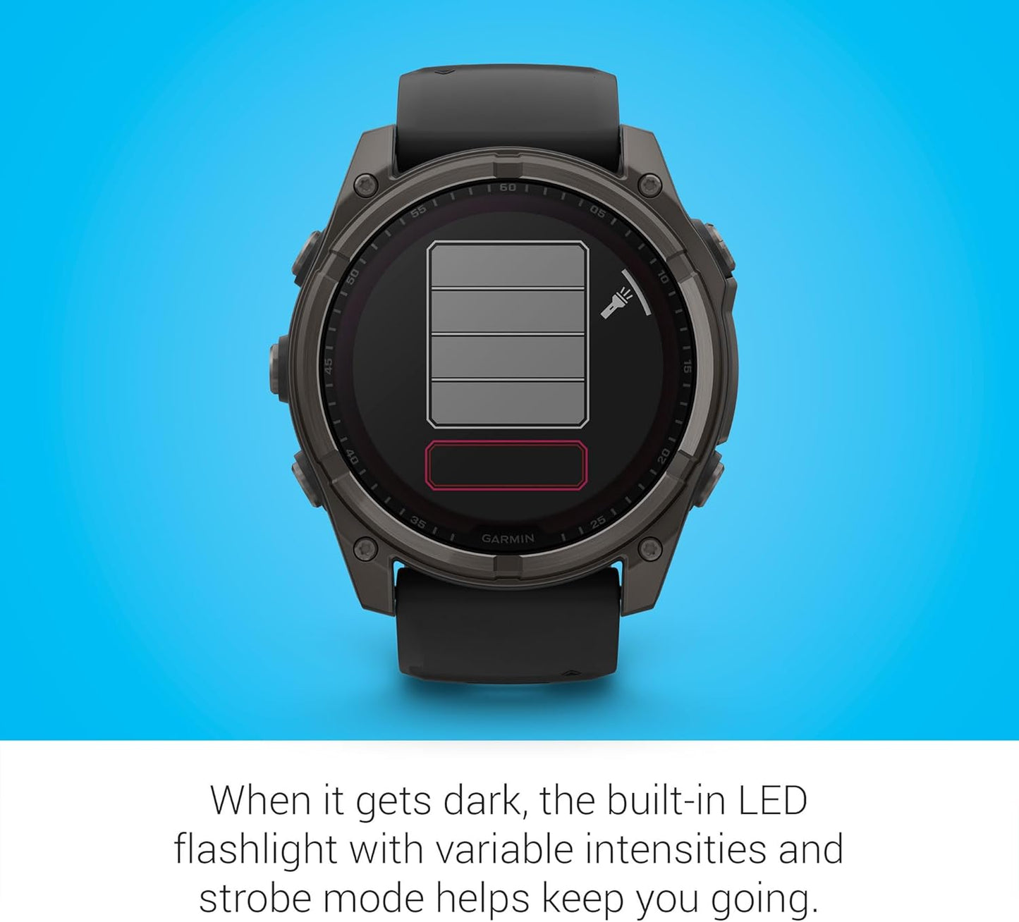 Garmin Fenix 8 Premium Multisport GPS Running Smartwatch, 51 mm, Sapphire, Solar, Dive-Rated, Built-in Flashlight, DLC Titanium with Pebble Gray Band - Signature Series Charging Stand