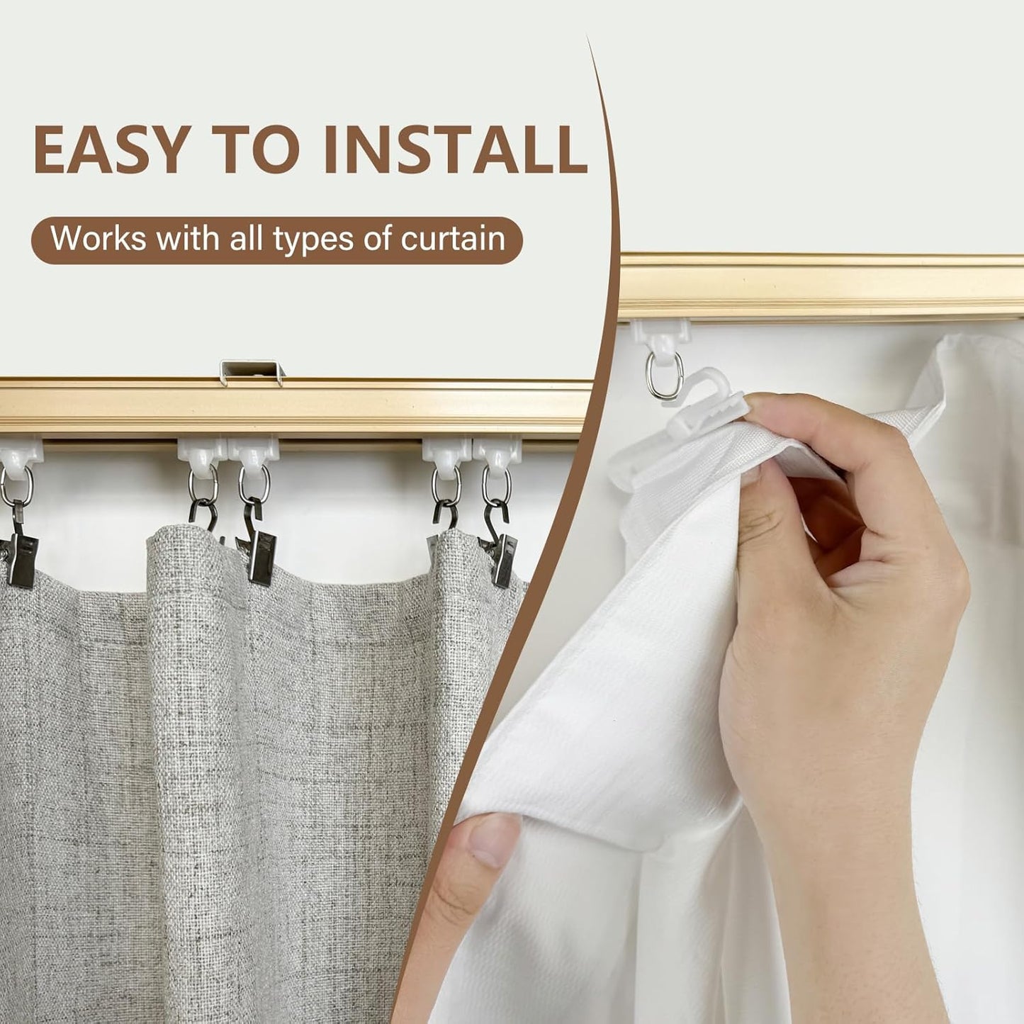 Ceiling Curtain Track Ceiling and Wall Mounted Heavy-Duty Curtains Rails Room Divider Curtains Shower RV Tracks Ceiling Sliding Curtain Rods With Clips,Gold 9ft.