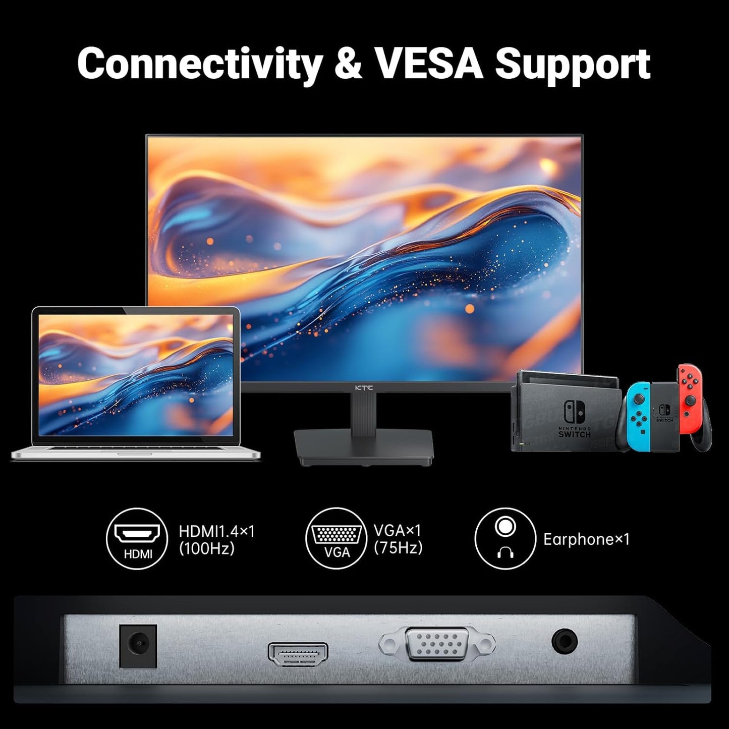 KTC 24 Inch FHD 1080P 100Hz Computer Monitor, VA Panel FreeSync PC Gaming Monitor, HDMI VGA Ports, HDR, 4000:1 Contrast, LowBlue Mode, Ergonomic Tilt Eye Care for Home Office