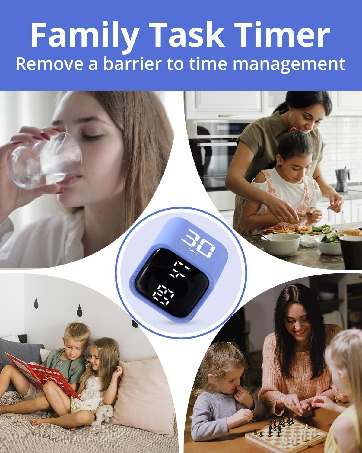 Productivity Timer Flip Gravity Sensor Cube Timer Countdown & Countup,Mute & Vibrate & Sound,5/10/30/60min & Custom Timing, Perfect for ADHD,Work,Learning,Kitchen Cooking (2 Blue)