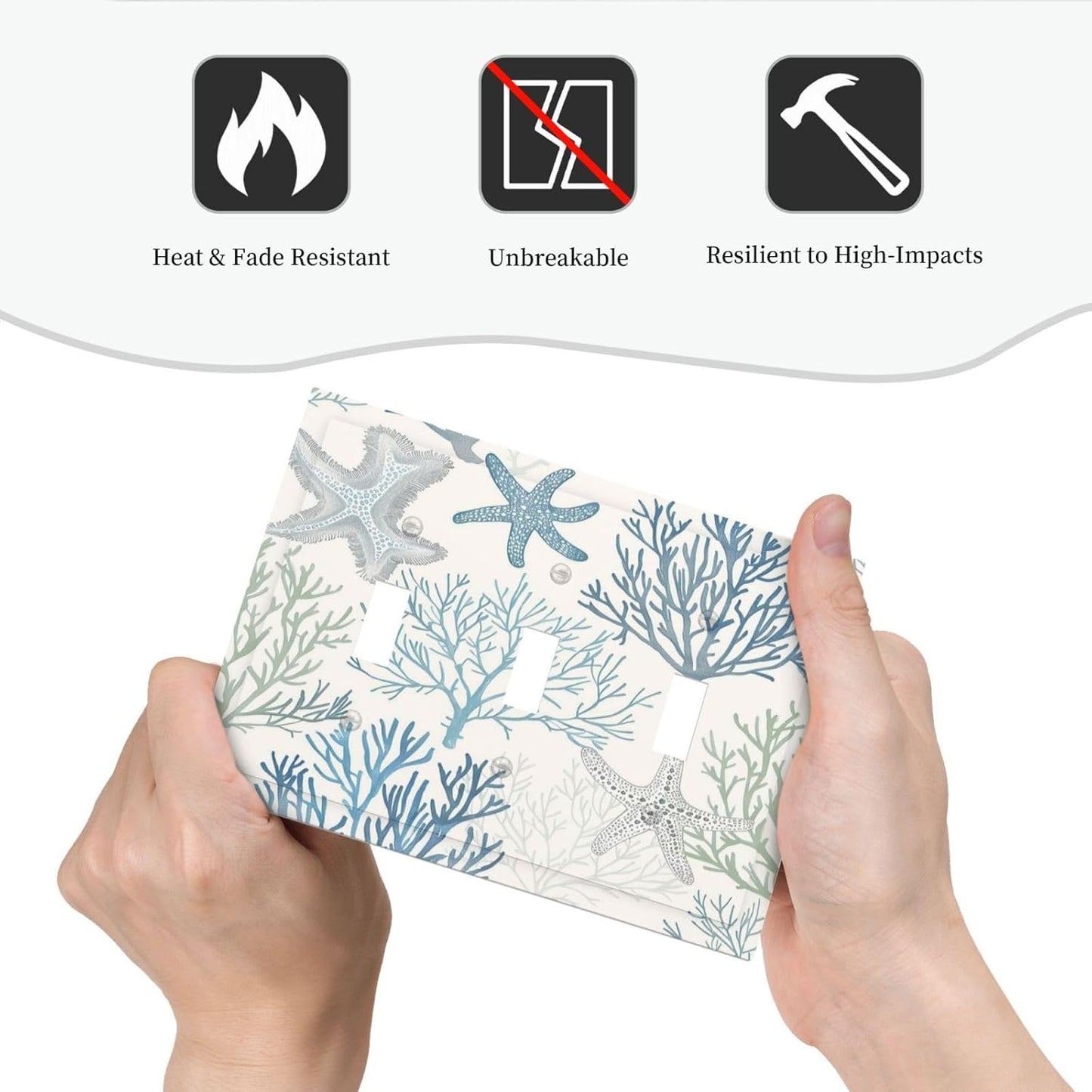 Decorative Switch Plates Ocean Beach Theme Starfish Seashell Coral 3 Gang Wall Plate Triple Toggle Light Switch Cover Faceplate Electrical Wall Panels For Bathroom Kids Room Decor