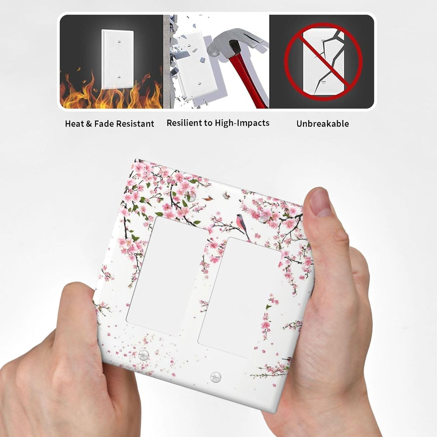 Decorative Outlet Covers Rustic Plum Blossom Pink Flowers 2 Gang Light Switch Cover Plate Double Rocker Wall Plate Switch Plate Covers Faceplate for Home Bedroom Decor (2 Pack)