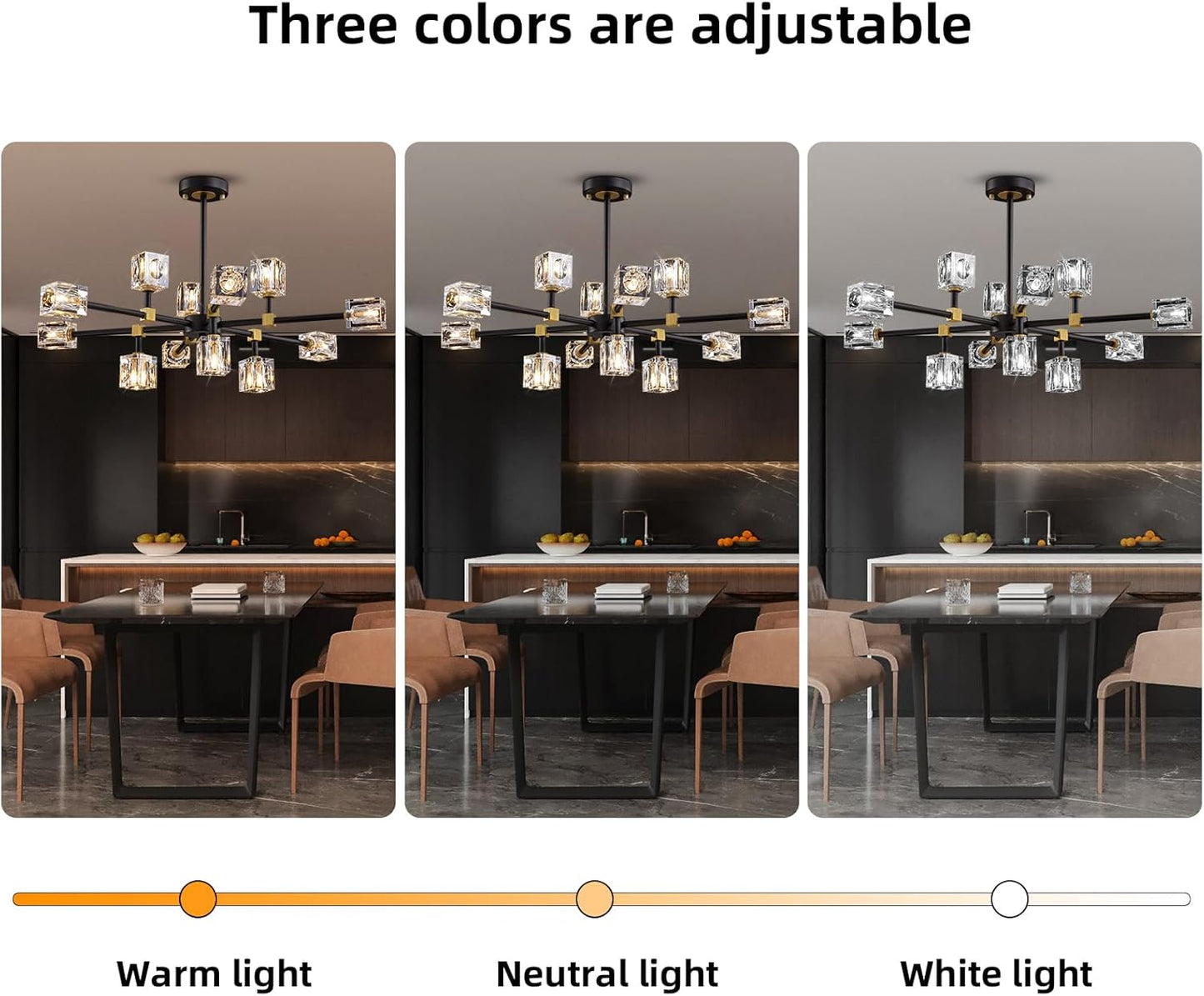 Black Crsytal Chandelier,Sputnik Chandeliers with 12-Lights,Modern Adjustable Height Semi Flush Mount Ceiling Light Fixture for Dining Room,Kitchen Island,Living Room,Bedroom