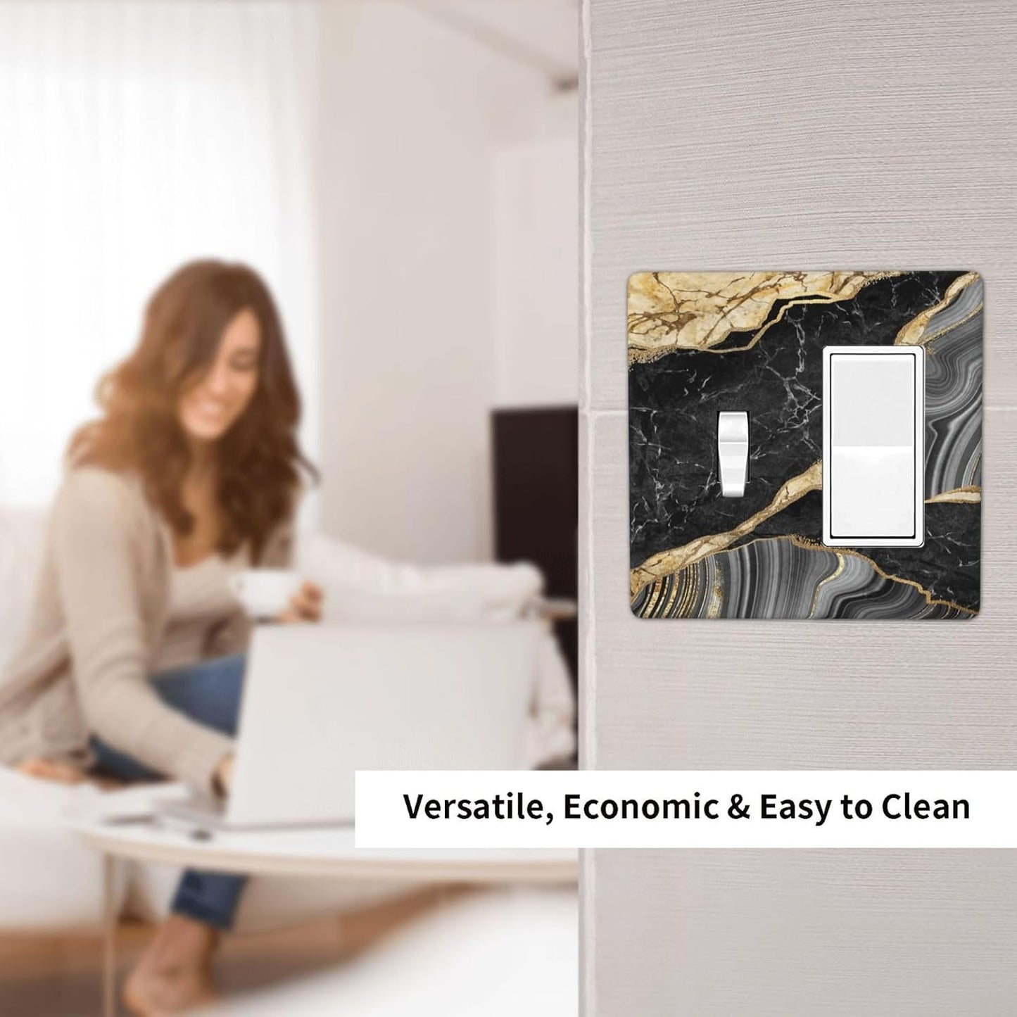 Decorative Outlet Covers Modern Abstract Black Gold Marble 2 Gang Wall Plate Single Toggle 1 Rocker Light Switch Cover Switch Plate Covers for Bathroom Kitchen Home Decor