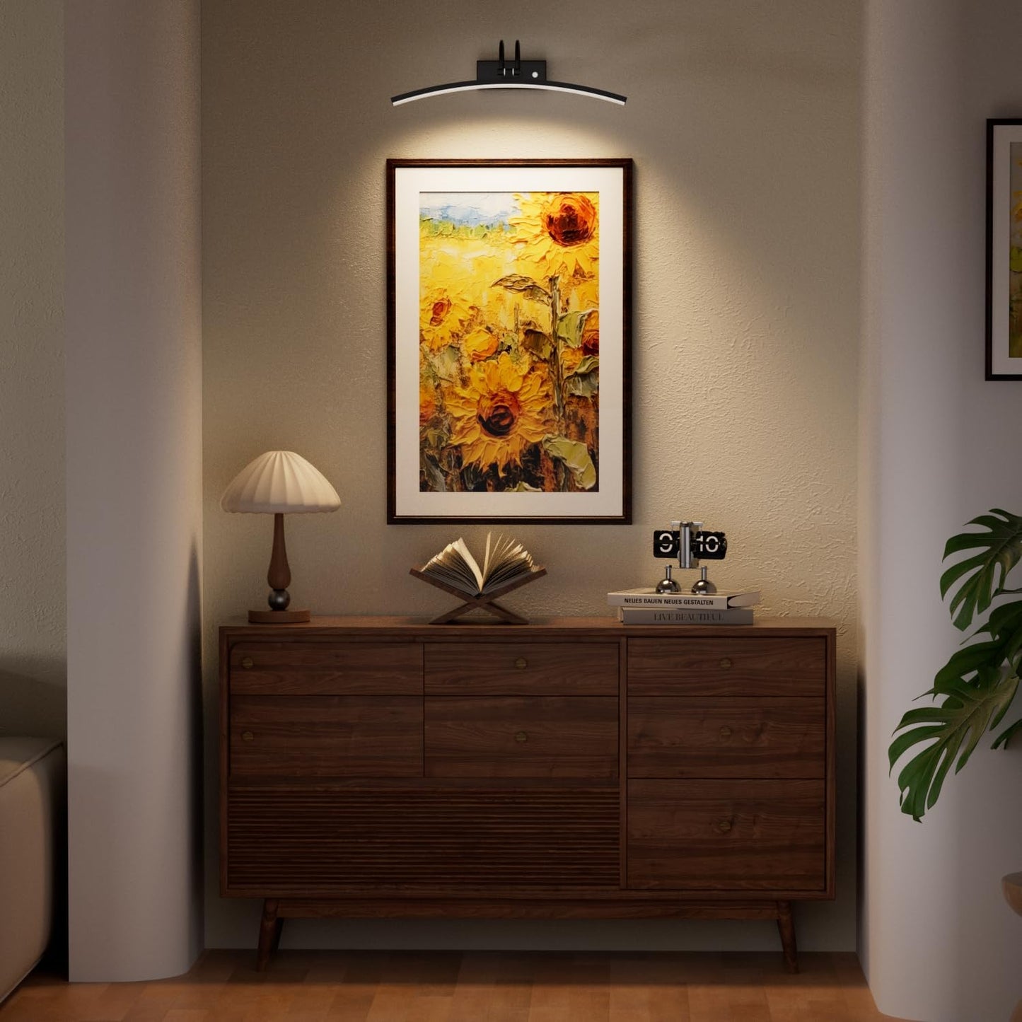 PAIHOME Lights for Pictures on Wall, Rechargeable Picture Light with Smart Motion Sensor, Remote Dimmable & Timer, 16in Wireless Black Art Lighting for Paintings Canvas, Gallery, Portraits