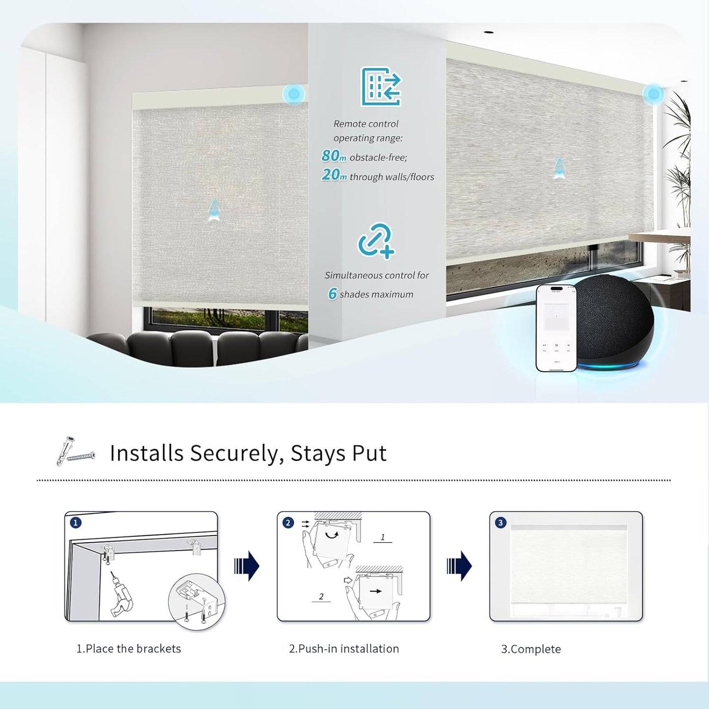 Motorized Blinds with Remote Custom Size Blackout Smart Roller Shades Compatible with Alexa Google, Electric Blinds for Windows