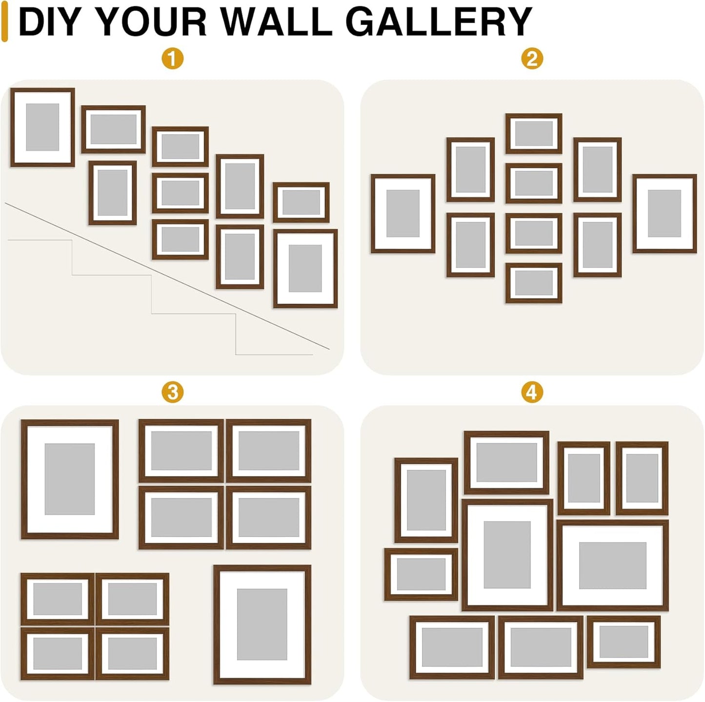 decorUhome Picture Frames Collage Wall Decor for Photo Gallery Display, Assorted Picture Frames set of 10 Including Two 8x10 / Four 5x7 / Four 4x6 for Family Wall Decor, Brown, 10 Pack
