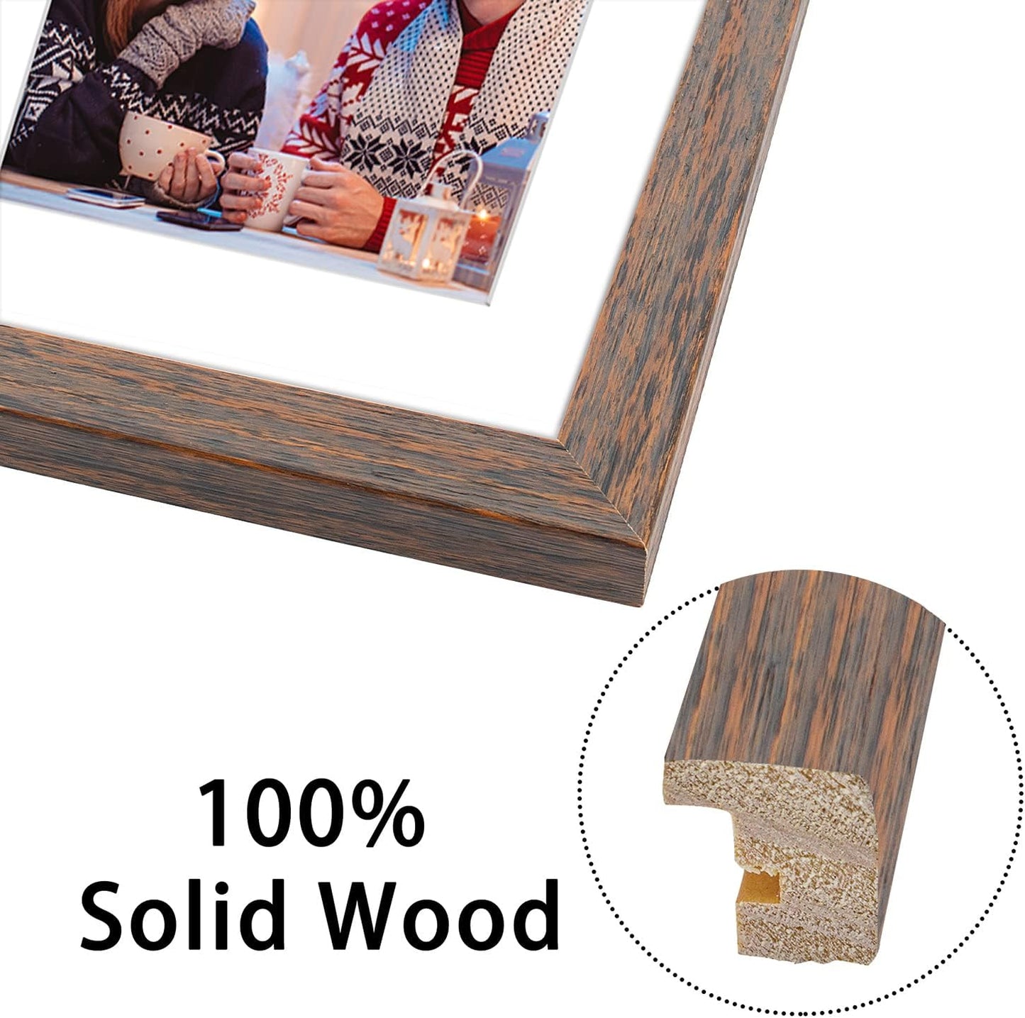 Golden State Art, 9x18 Distressed Brown Wood Frame - White Mat for Three 5x7 Pictures - Sawtooth Hangers- Swivel Tabs - Wall Mounting - Landscape/Portrait - Real Glass - Collage Frame, 1 Pack