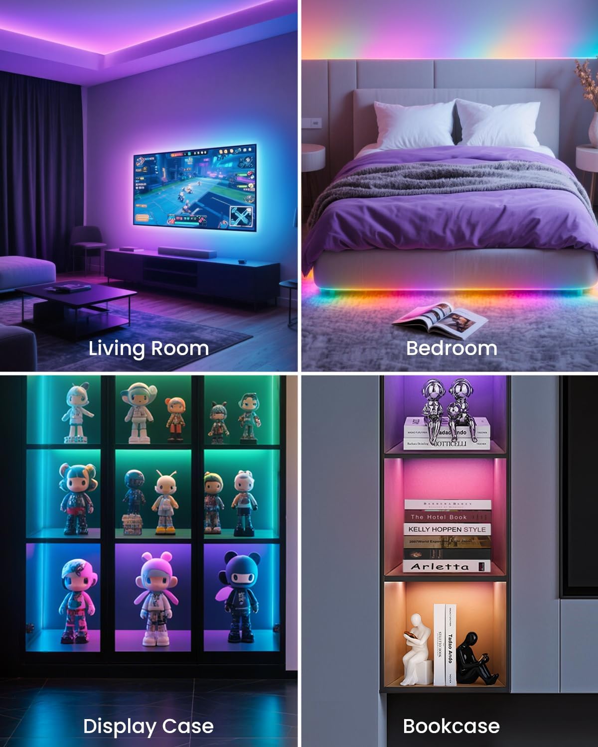 26.25ft RGB+IC LED Strip Lights for 75-100 Inch TV, Backlight Behind TV with Music Sync, Bluetooth APP & Voice Control, 44 Scene Modes, Ambient Lighting for Gaming, Bedroom, Living Room, Mood Lighting