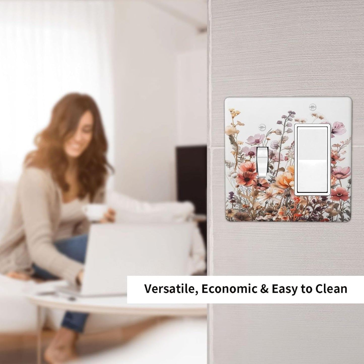 Boho Nursery Wildflower Flora Vintage Flower Outlet Covers 1 Toggle 1 Rocker Combination Decorative Wall Plate Electrical Switch Plates Light Switch Cover Plate for Bedroom Living Room Decor