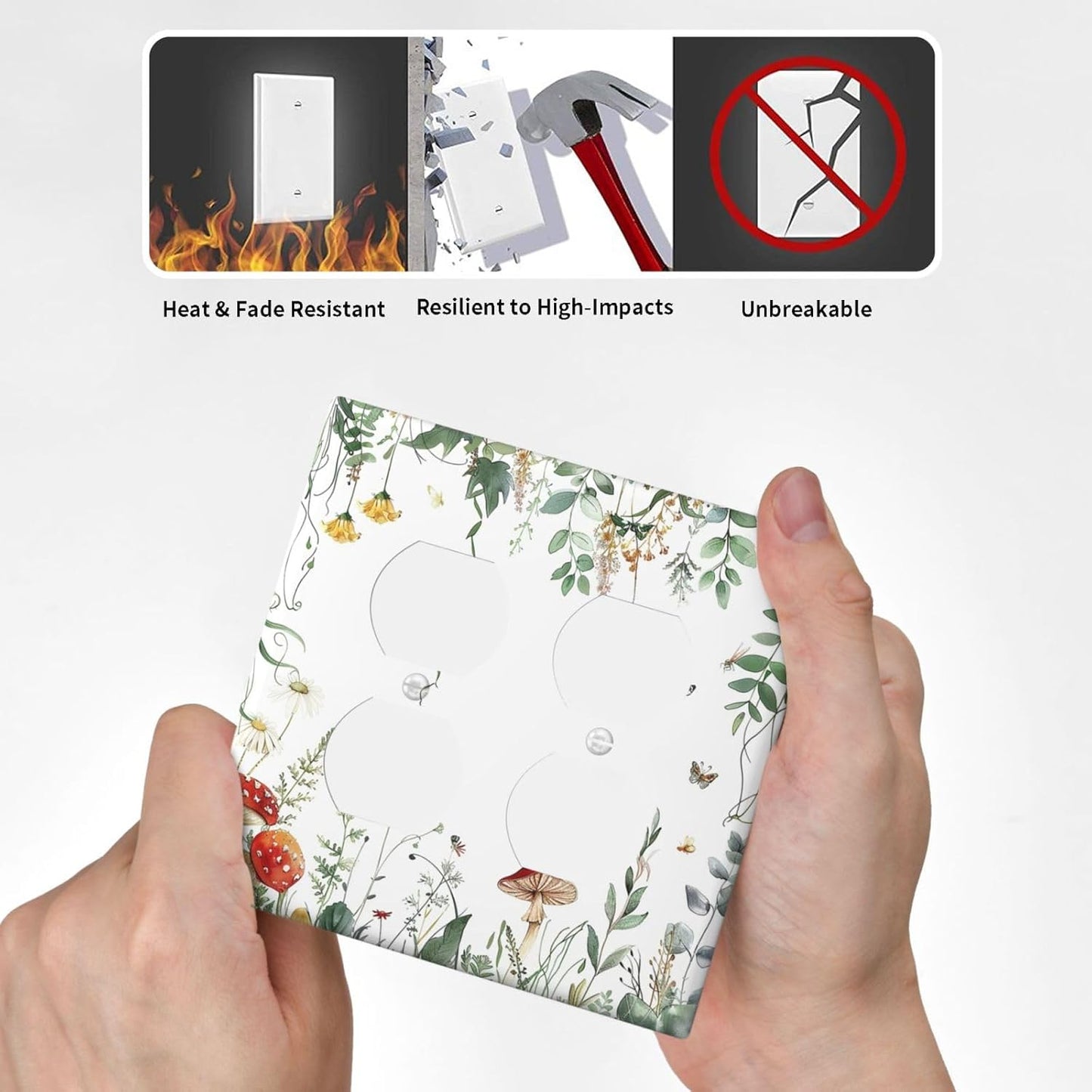 Outlet Covers Sage Plant Red Mushroom Butterfly Wild Flower 2 Gang Double Duplex Decorative Light Switch Covers Electrical Wallplates Socket Faceplate For Bed Room Kids Room Decor